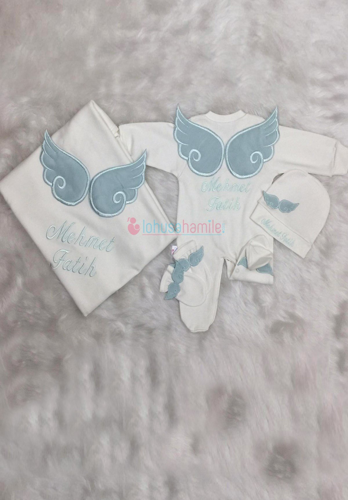 İsme Özel Mint Yeşili Kanatlı 4'lu Bebek Tulum Seti 4012