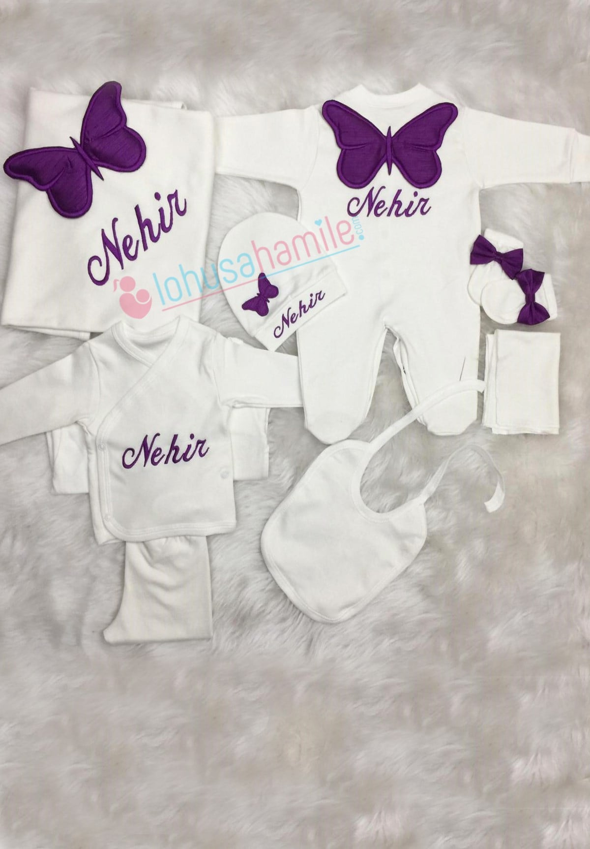 Personalized Purple Butterfly Embroidered 10 Pieces Set-1009