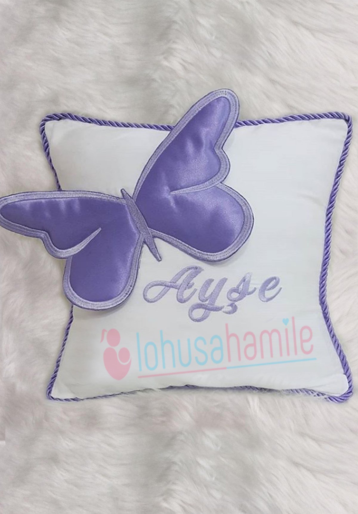 İsme Özel Mor Kelebek Nakışlı Takı Yastığı 614