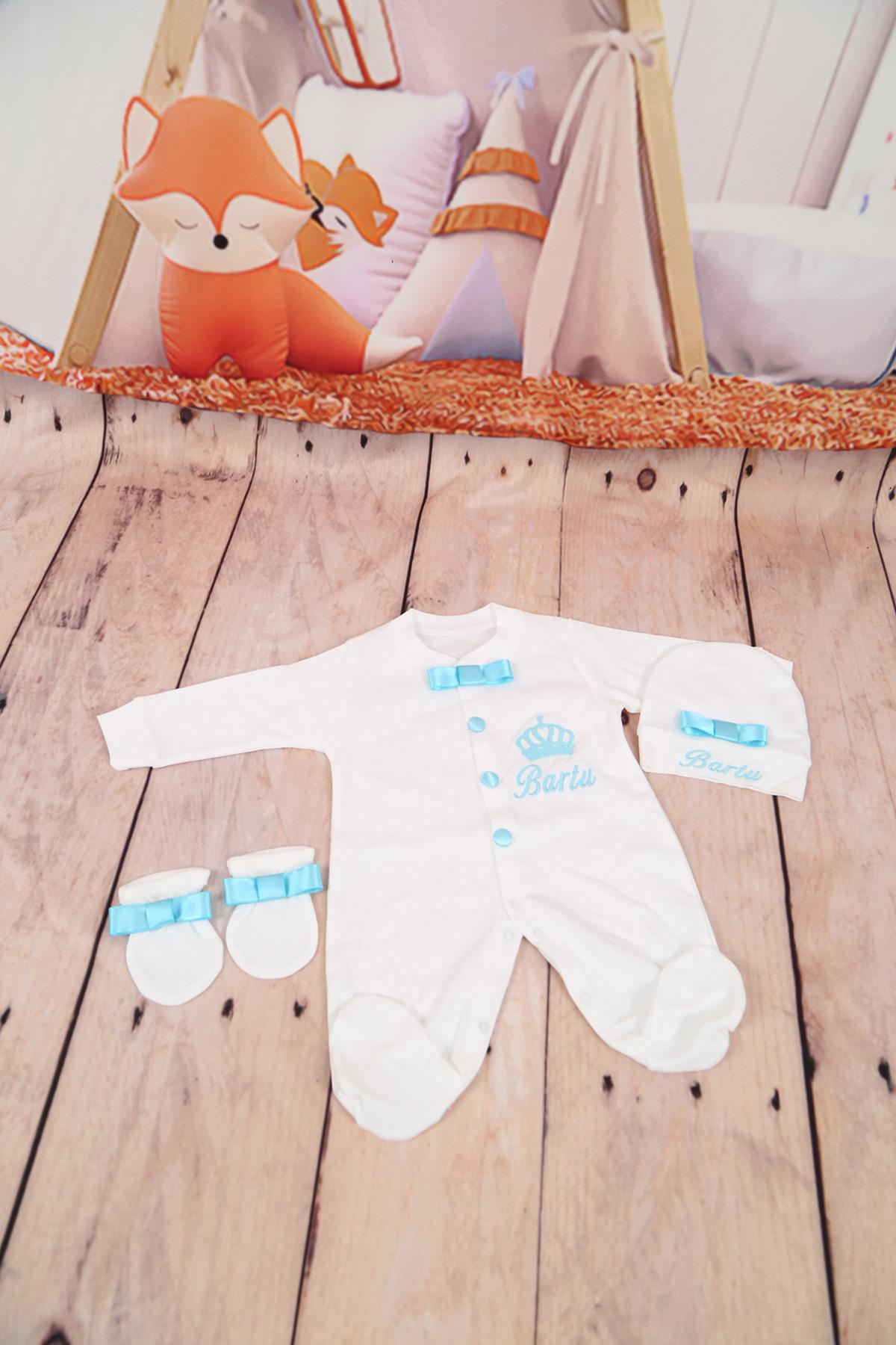 İsme Özel Taç Desenli Hastane Çıkışı 3'lü set Lh0362