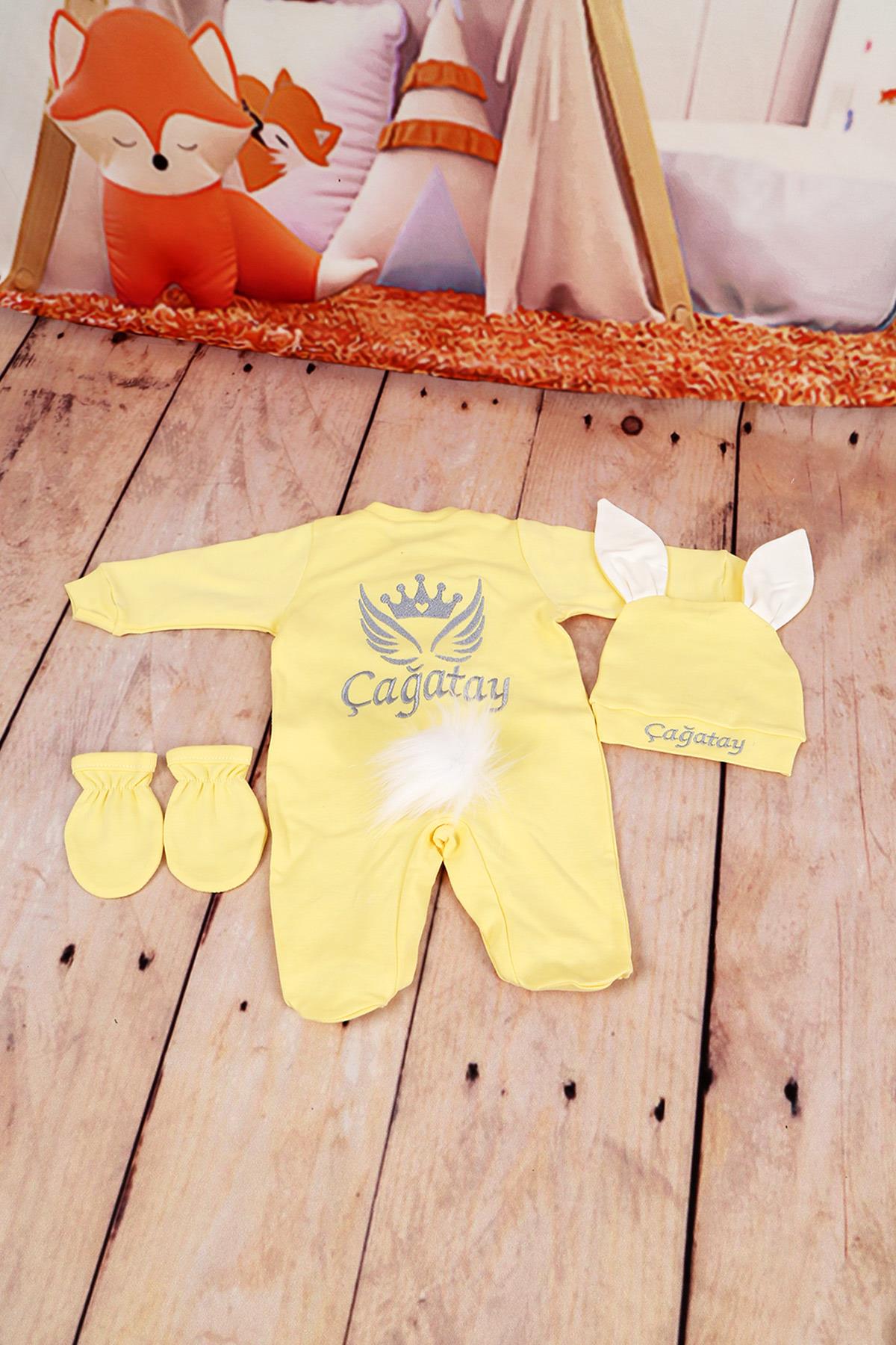 İsme Özel Tavşanlı Nakışlı 3lü Hastane Çıkış Seti