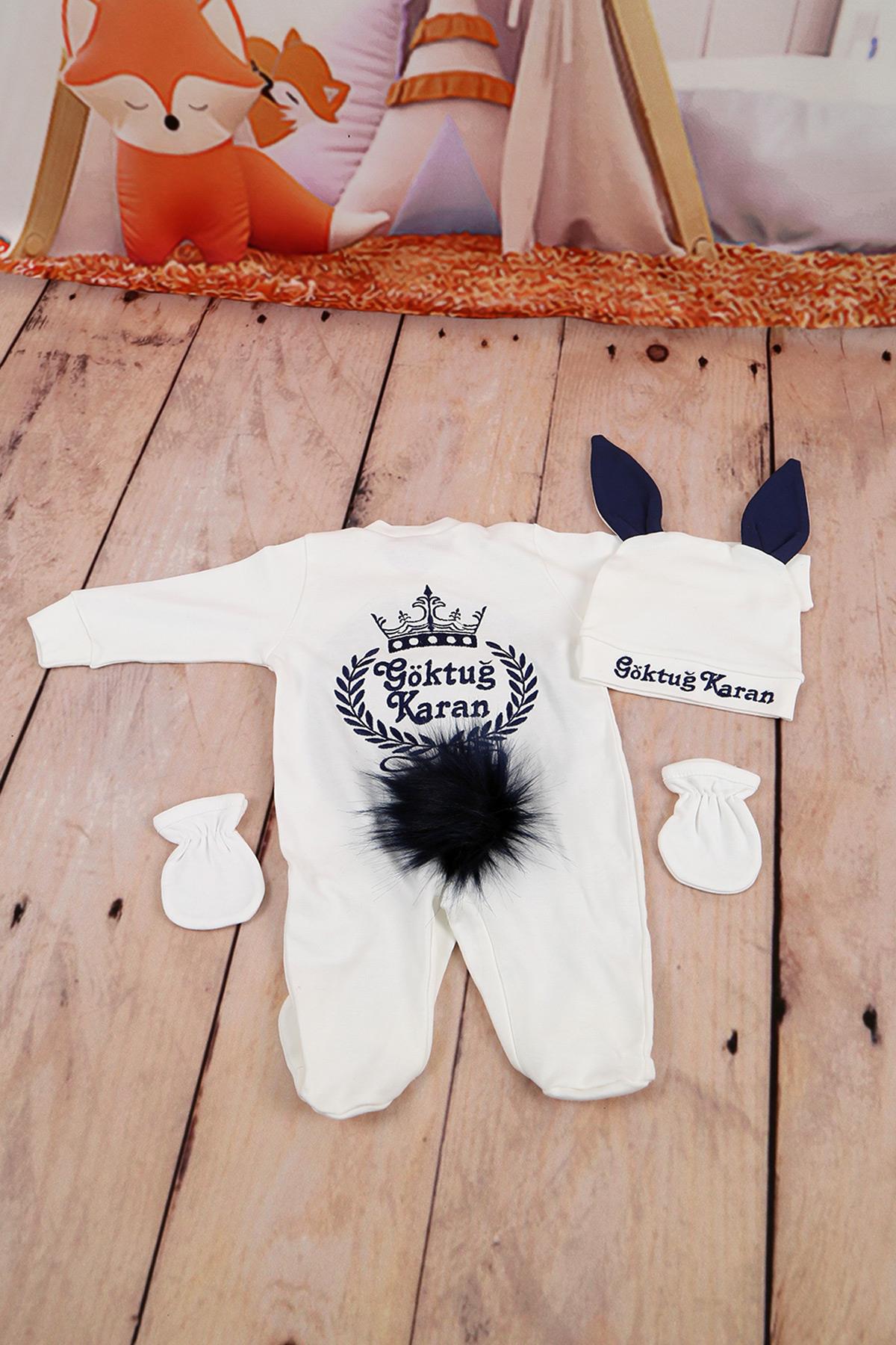 İsme Özel Tavşanlı Tac Nakışlı Hastane Çıkışı 3'lü set