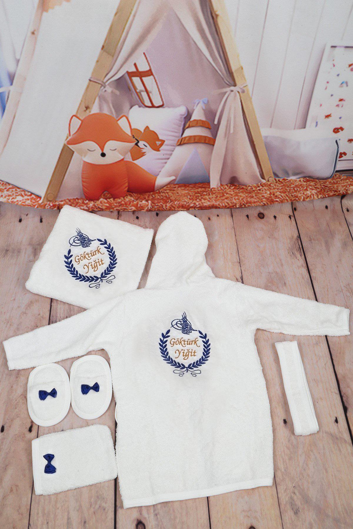 İsme Özel Tuğra Nakışlı Bebek Bornoz Seti 5619