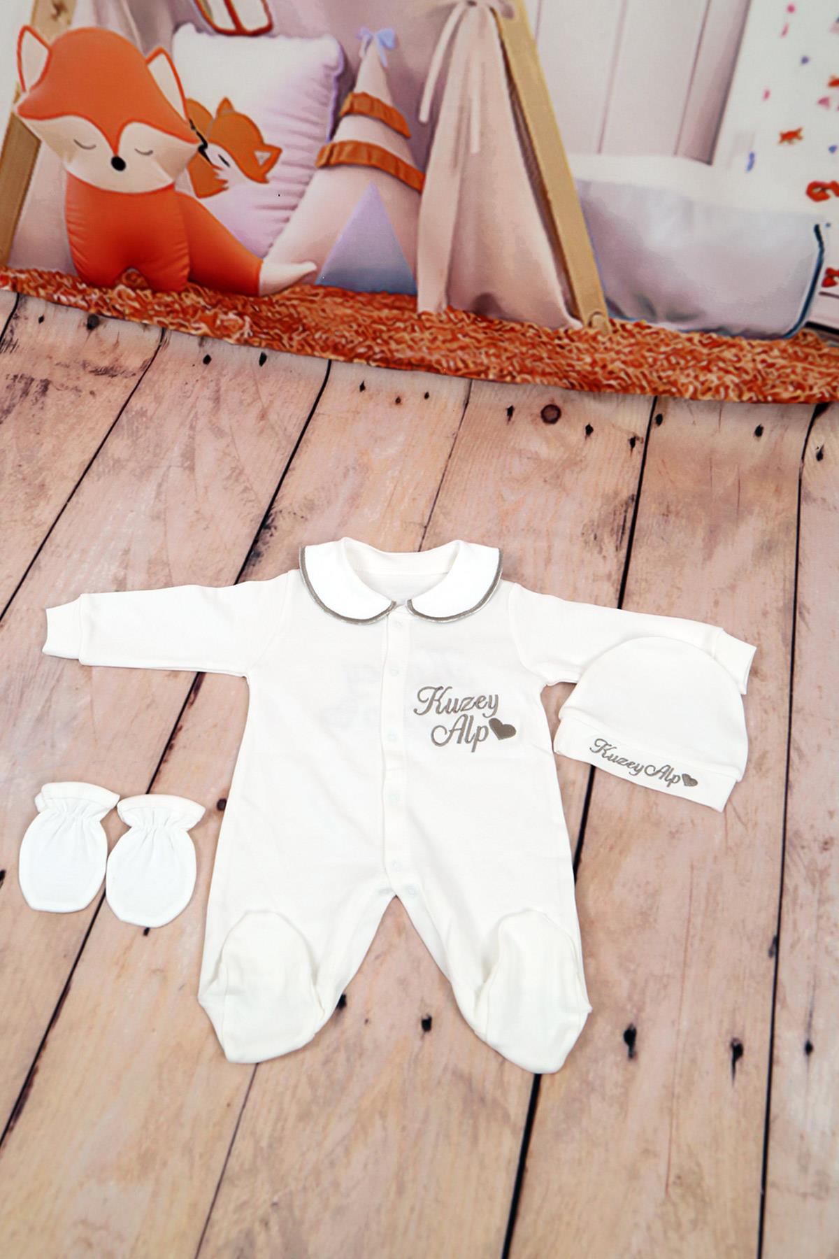 İsme Özel Yaka Detaylı Hastane Çıkışı 3'lü set Lh0370