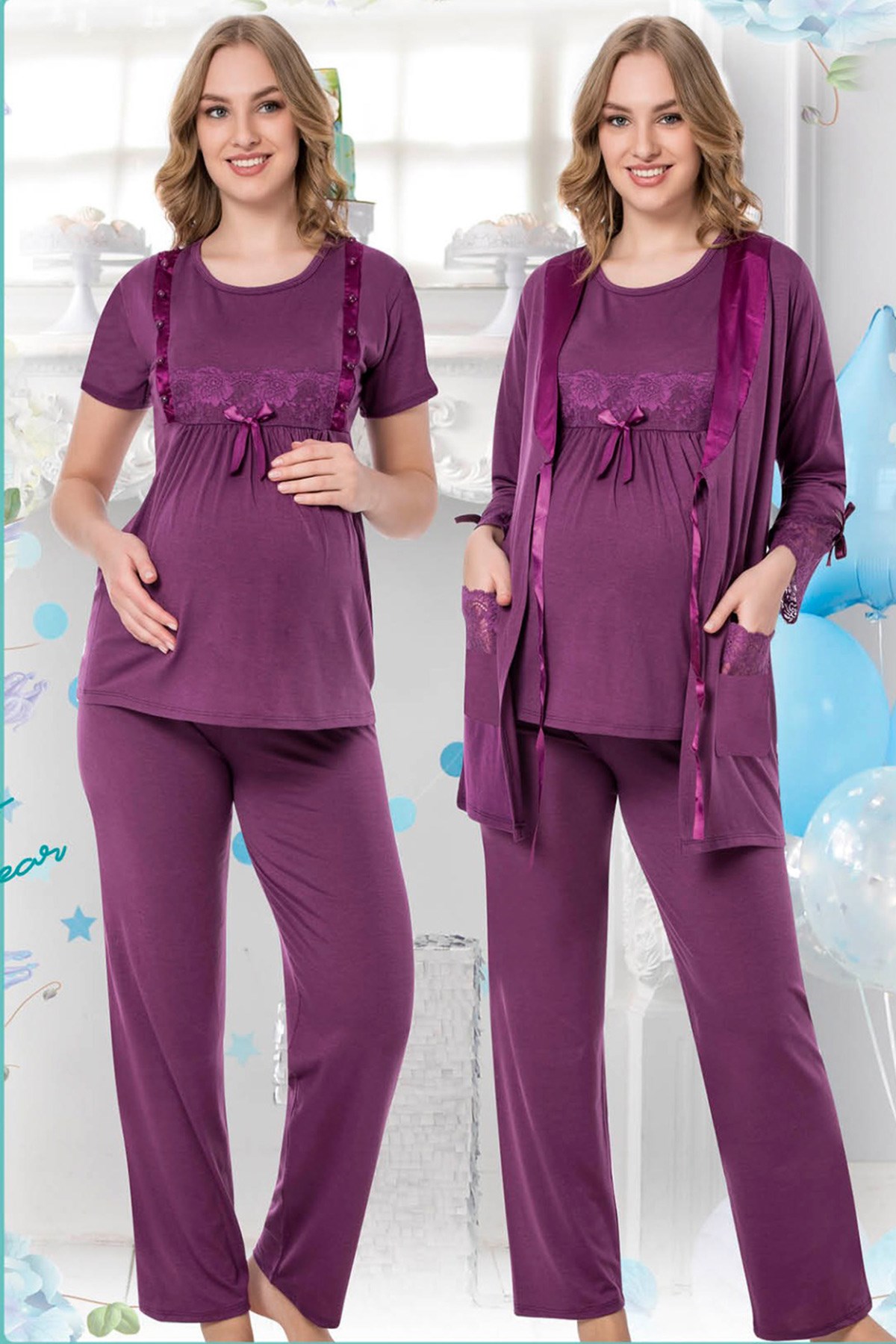 jenika 35711 Sabahlıklı Lohusa Pijama Takımları