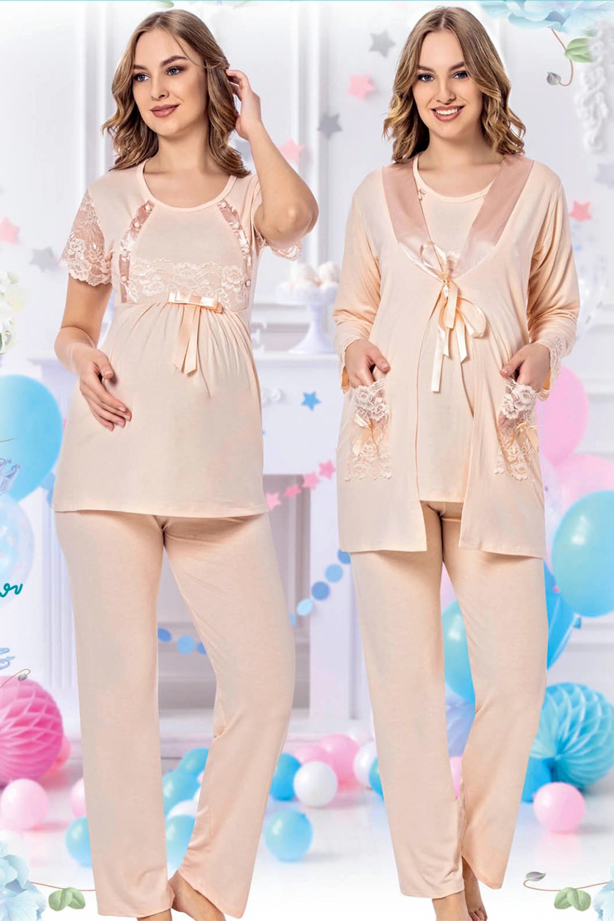 jenika 35738 Sabahlıklı Lohusa Pijama Takımı