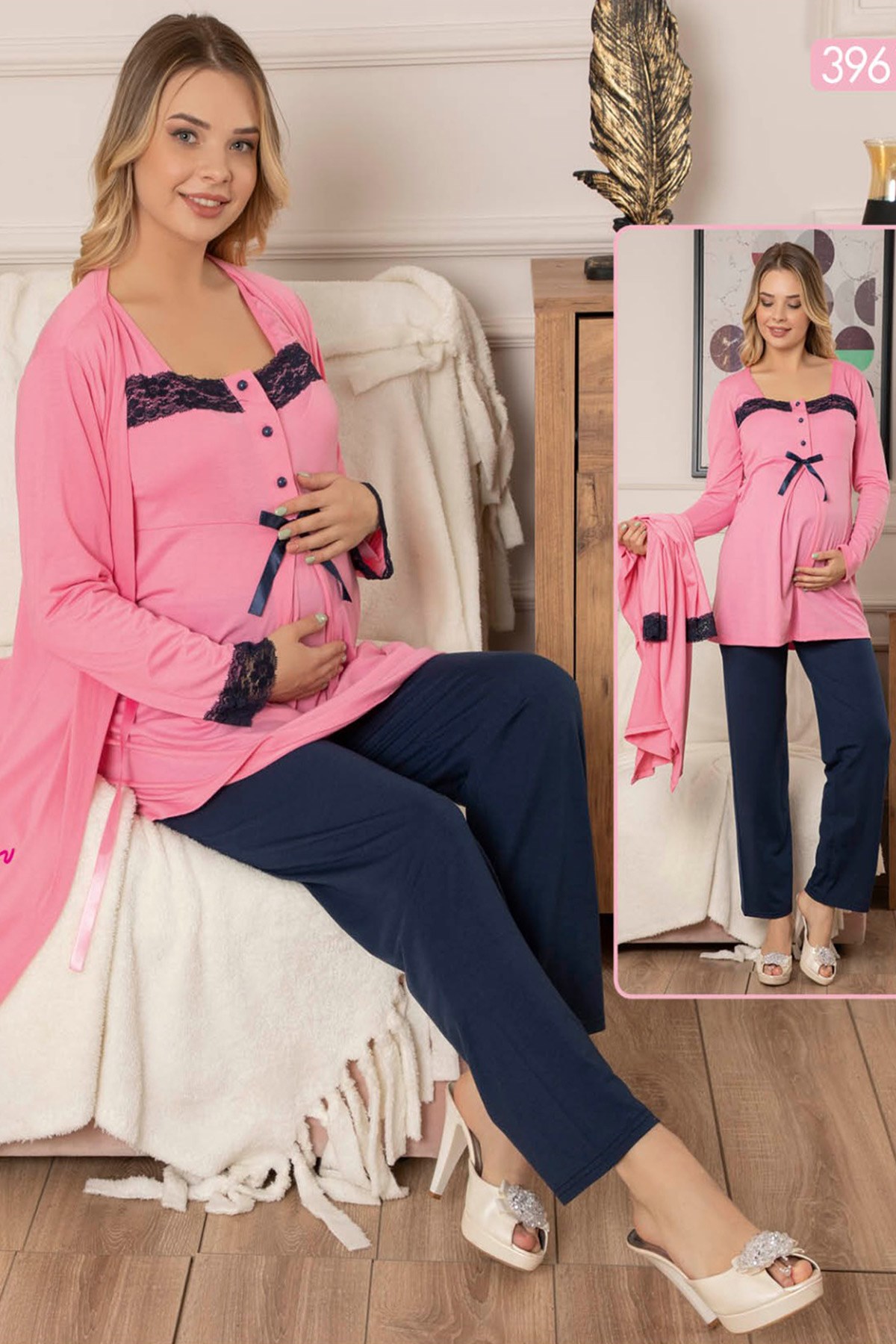 jenika 39618 Sabahlıklı Lohusa Pijama Takımı