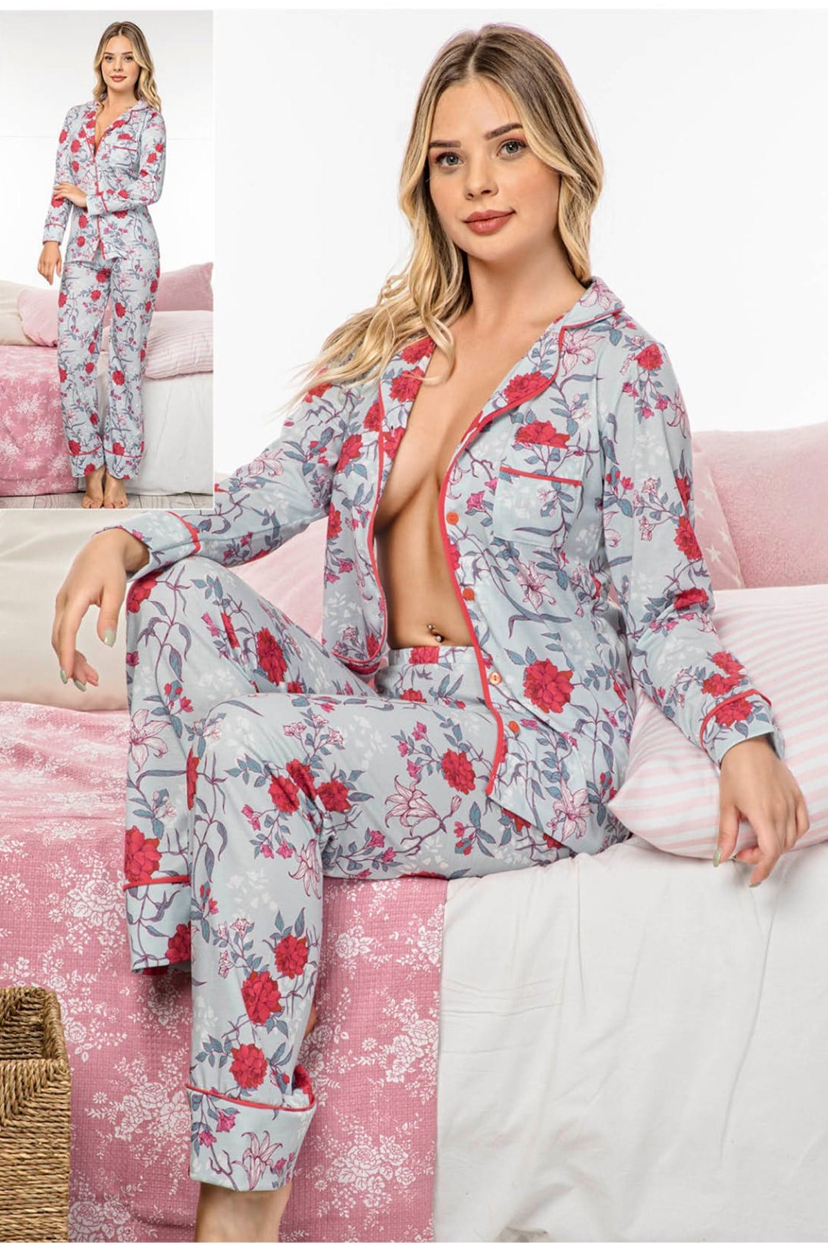 jenika 40117 Önden Düğmeli Pijama Takımı
