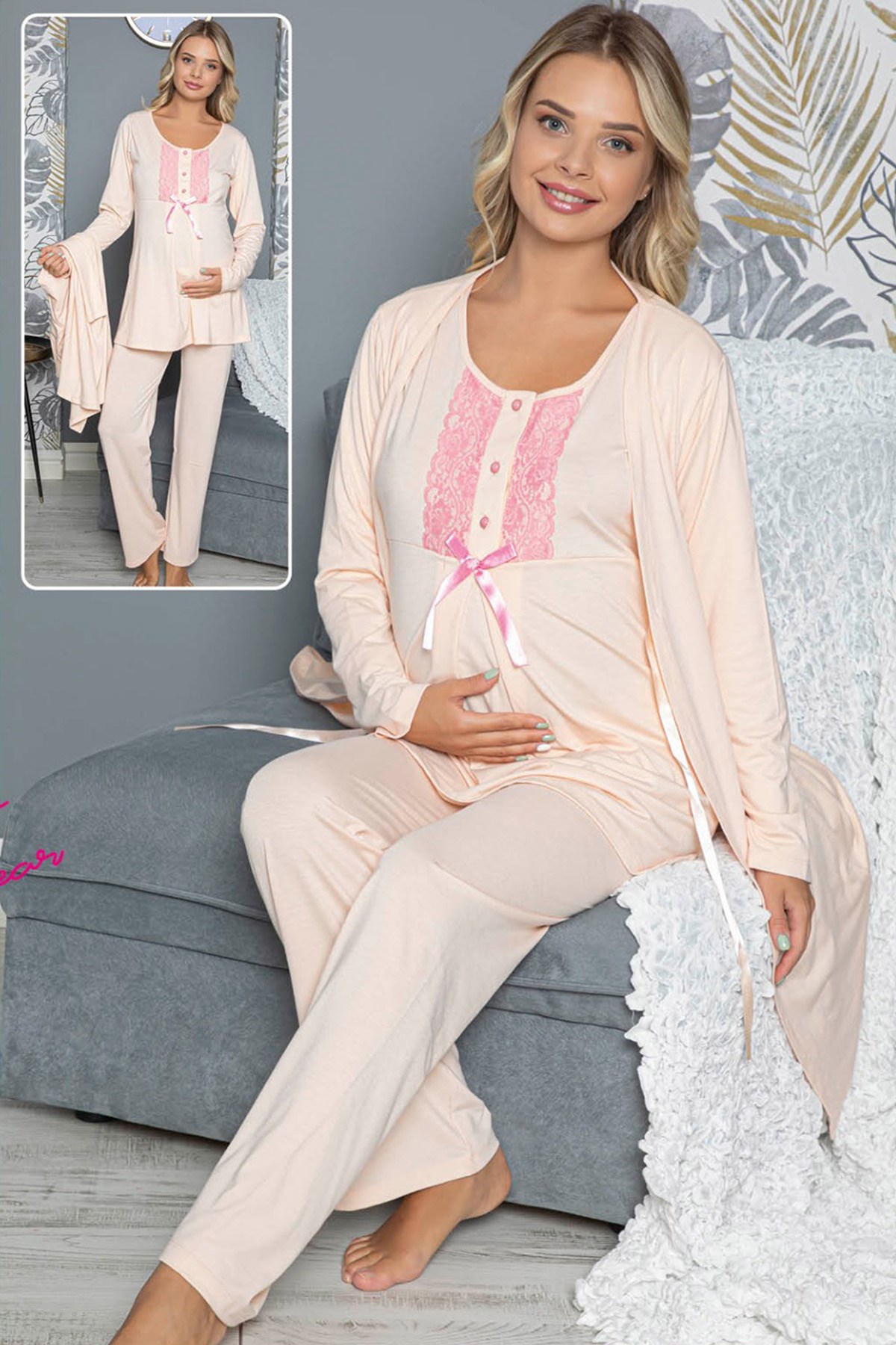 jenika 42294 Sabahlıklı Lohusa Pijama Takımı