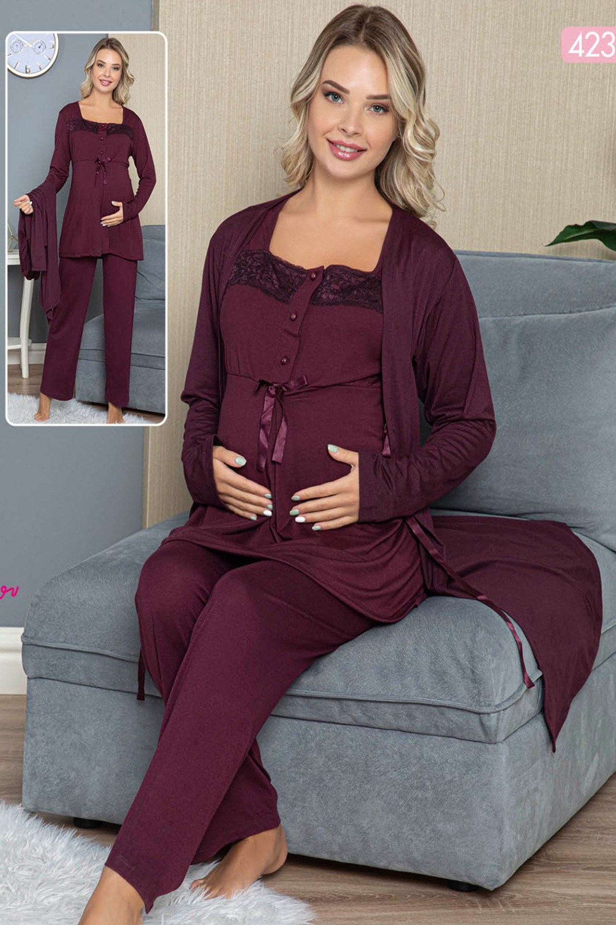 jenika 42308 Sabahlıklı Lohusa Pijama Takımı