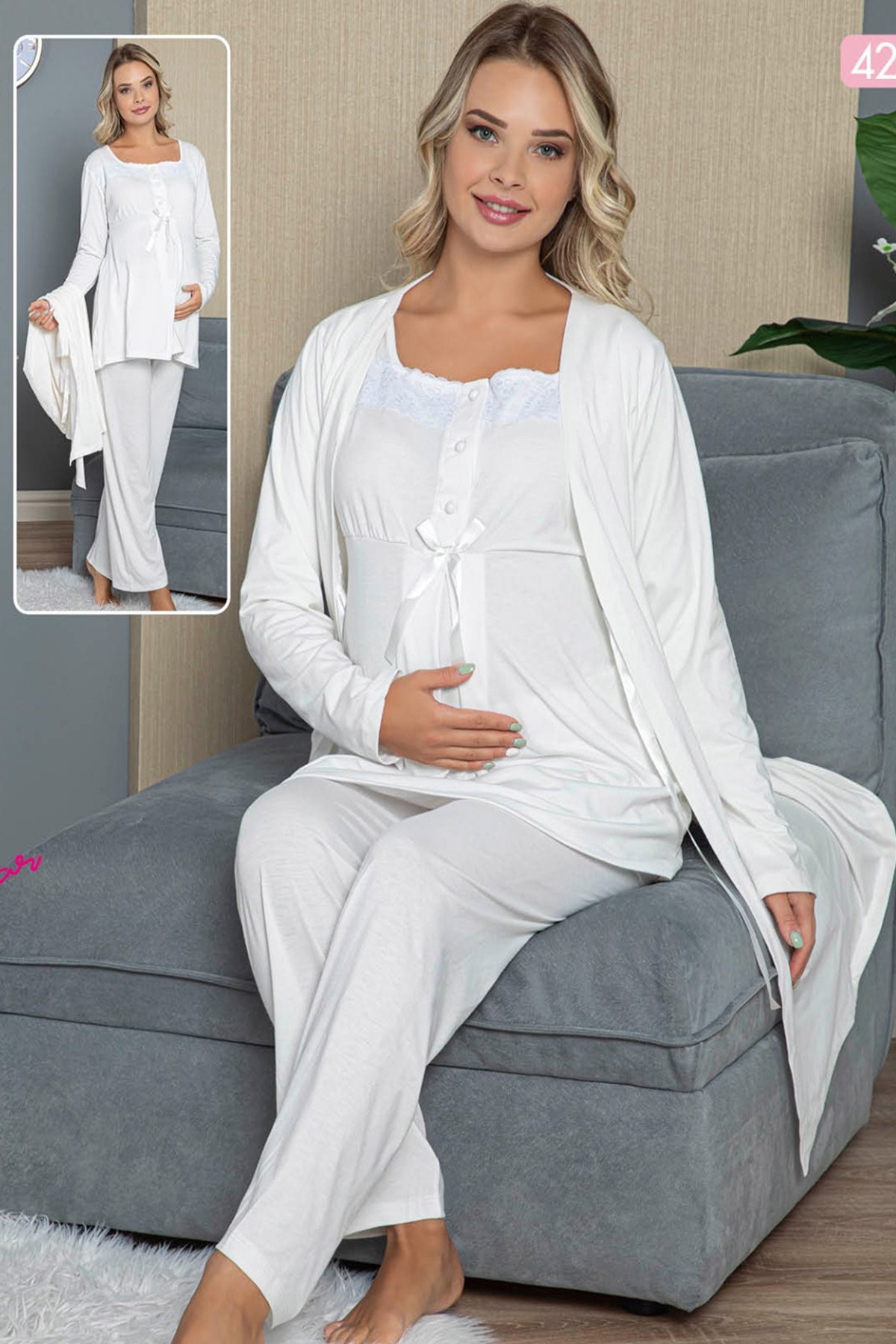jenika 42323 Sabahlıklı Lohusa Pijama Takımı