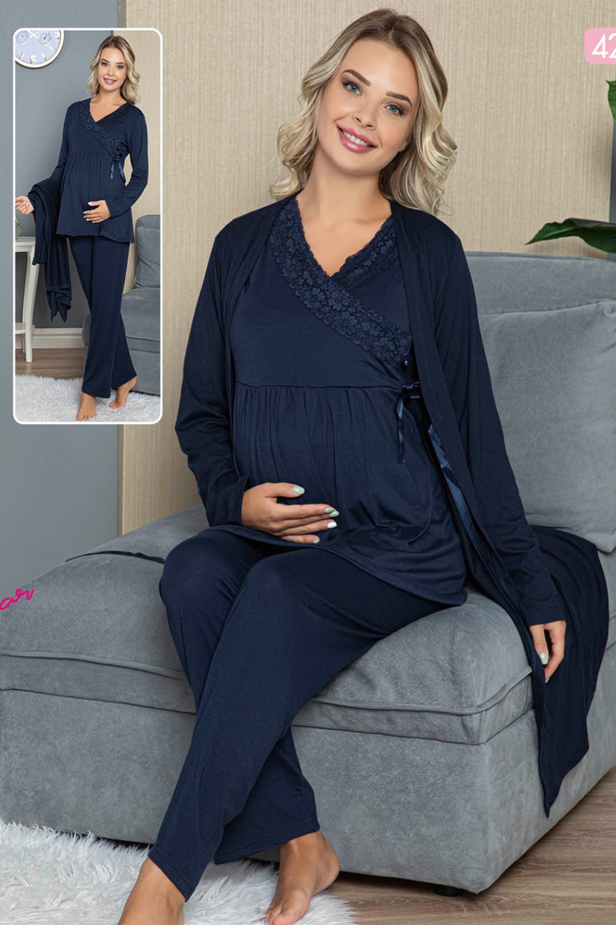 jenika 42325 Sabahlıklı Lohusa Pijama Takımı