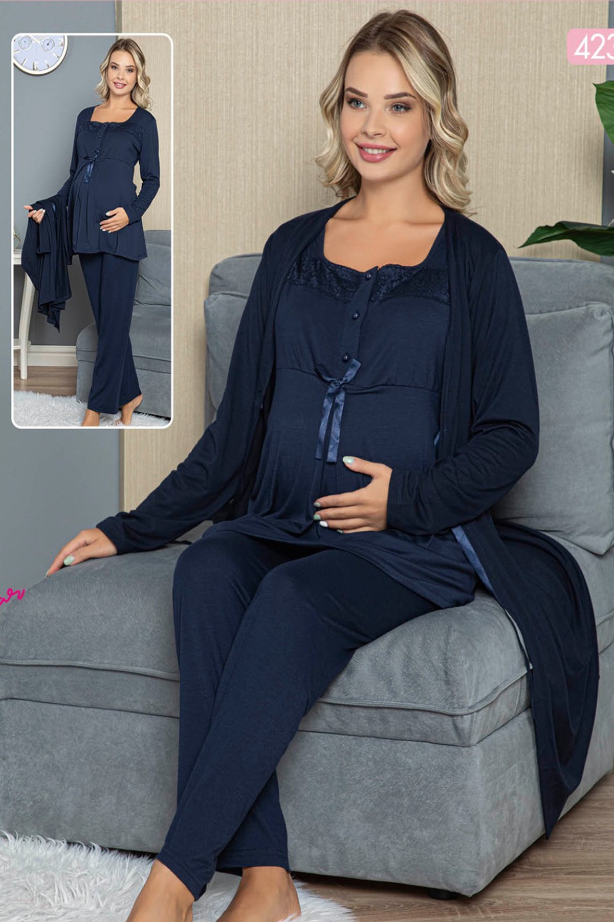 jenika 42327 Sabahlıklı Lohusa Pijama Takımı