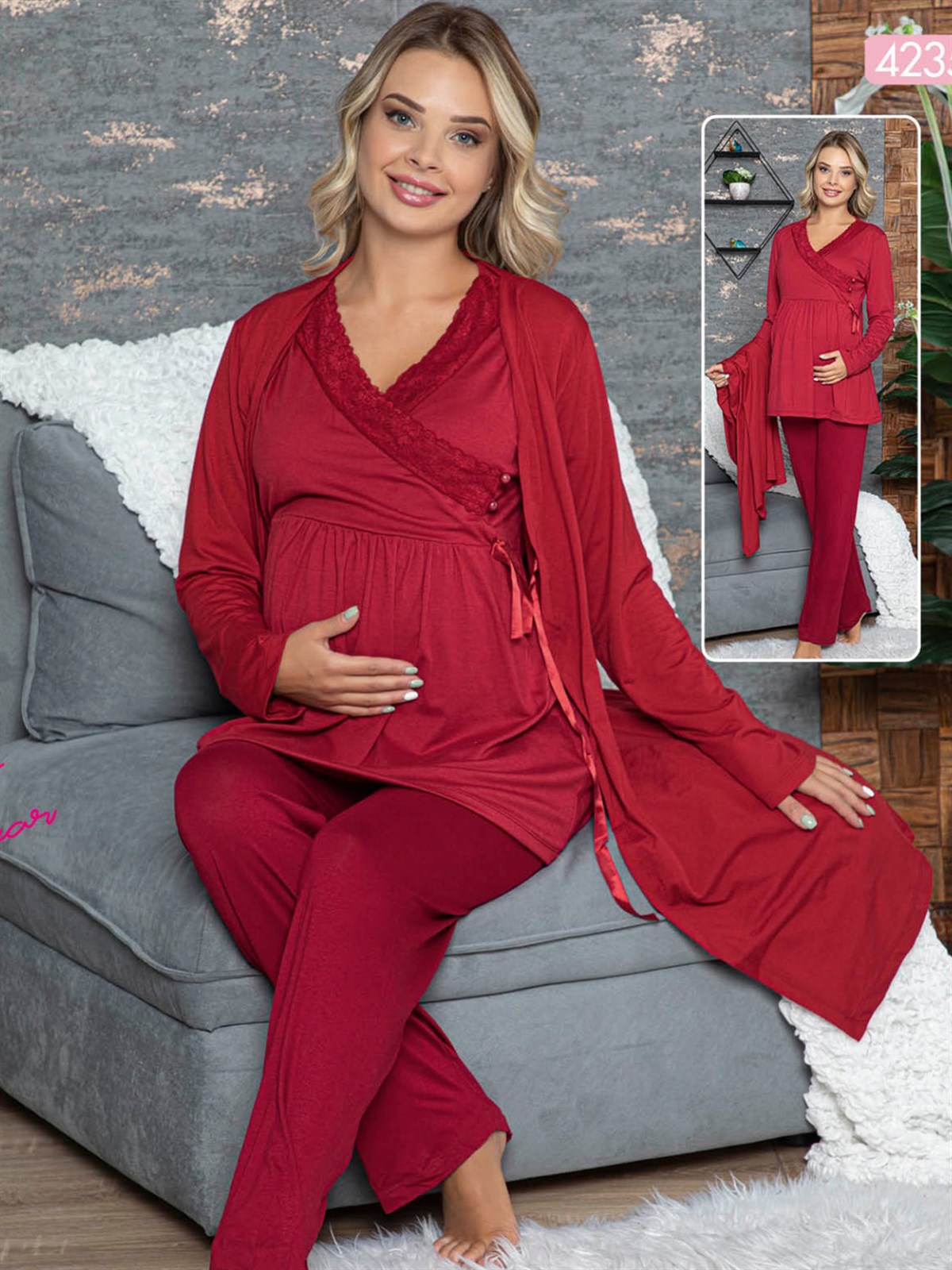 jenika 42353 Sabahlıklı Lohusa Pijama Takımı