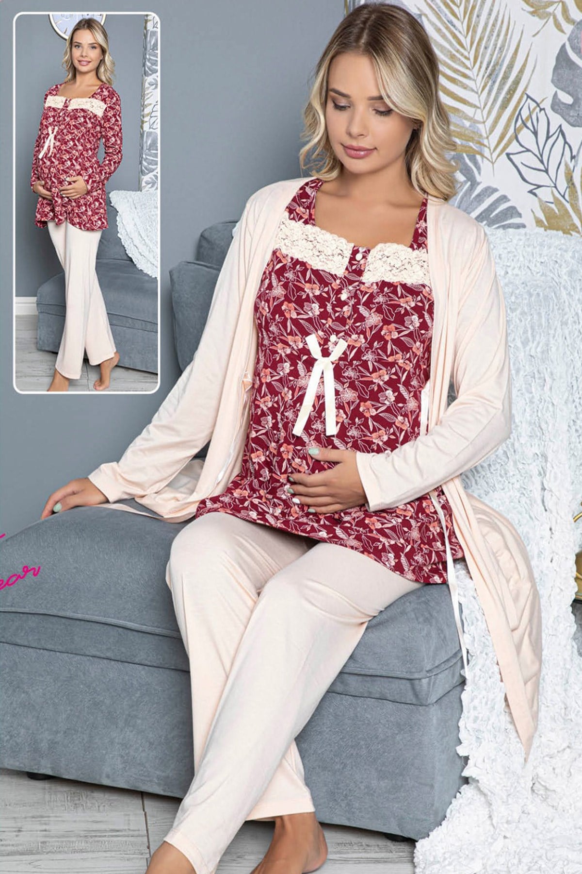 jenika 42468 Sabahlıklı Lohusa Pijama Takımı