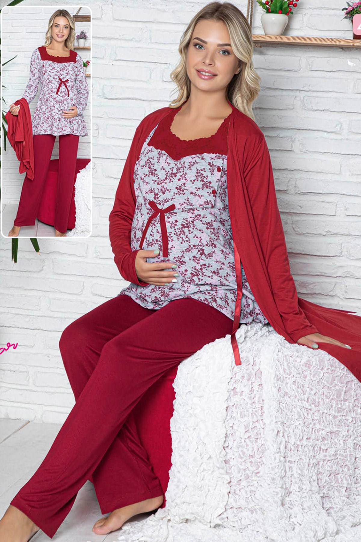 jenika 42515 Sabahlıklı Lohusa Pijama Takımı
