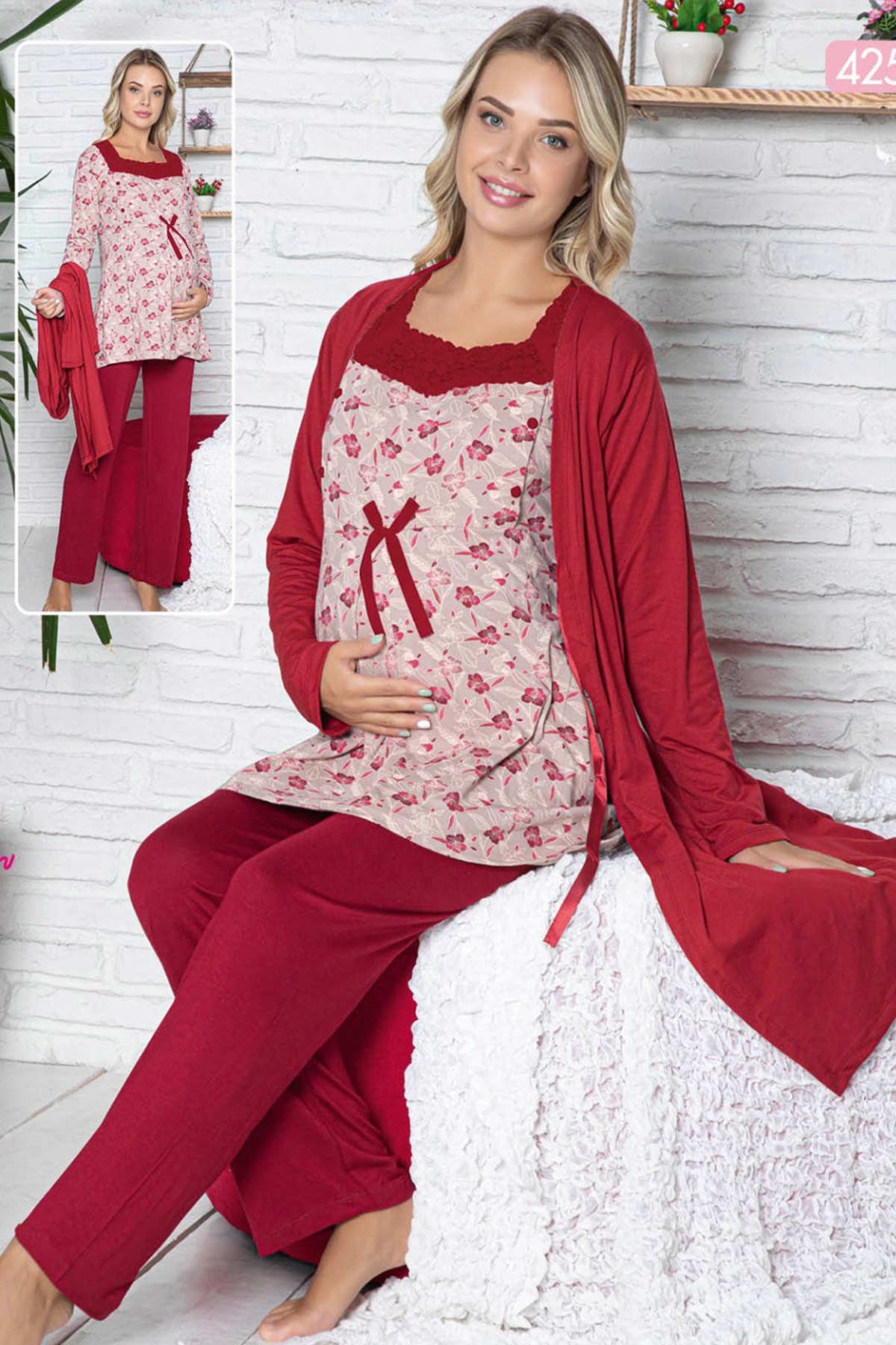 jenika 42516 Sabahlıklı Lohusa Pijama Takımı