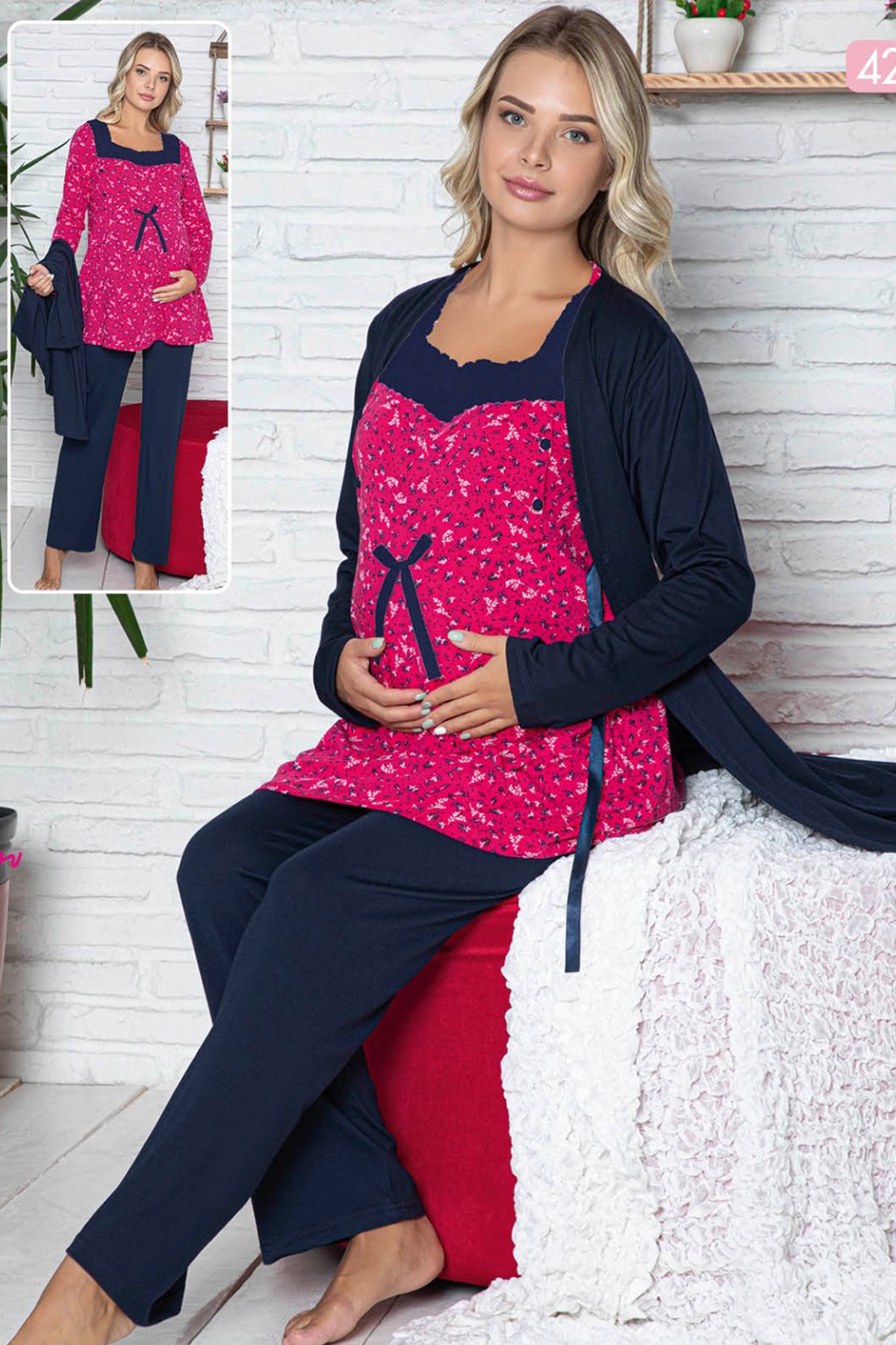jenika 42517 Sabahlıklı Lohusa Pijama Takımı