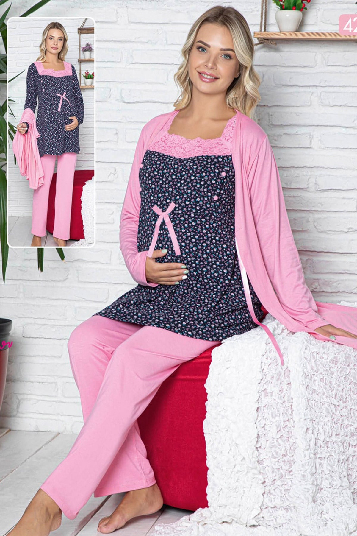 jenika 42519 Sabahlıklı Lohusa Pijama Takımı