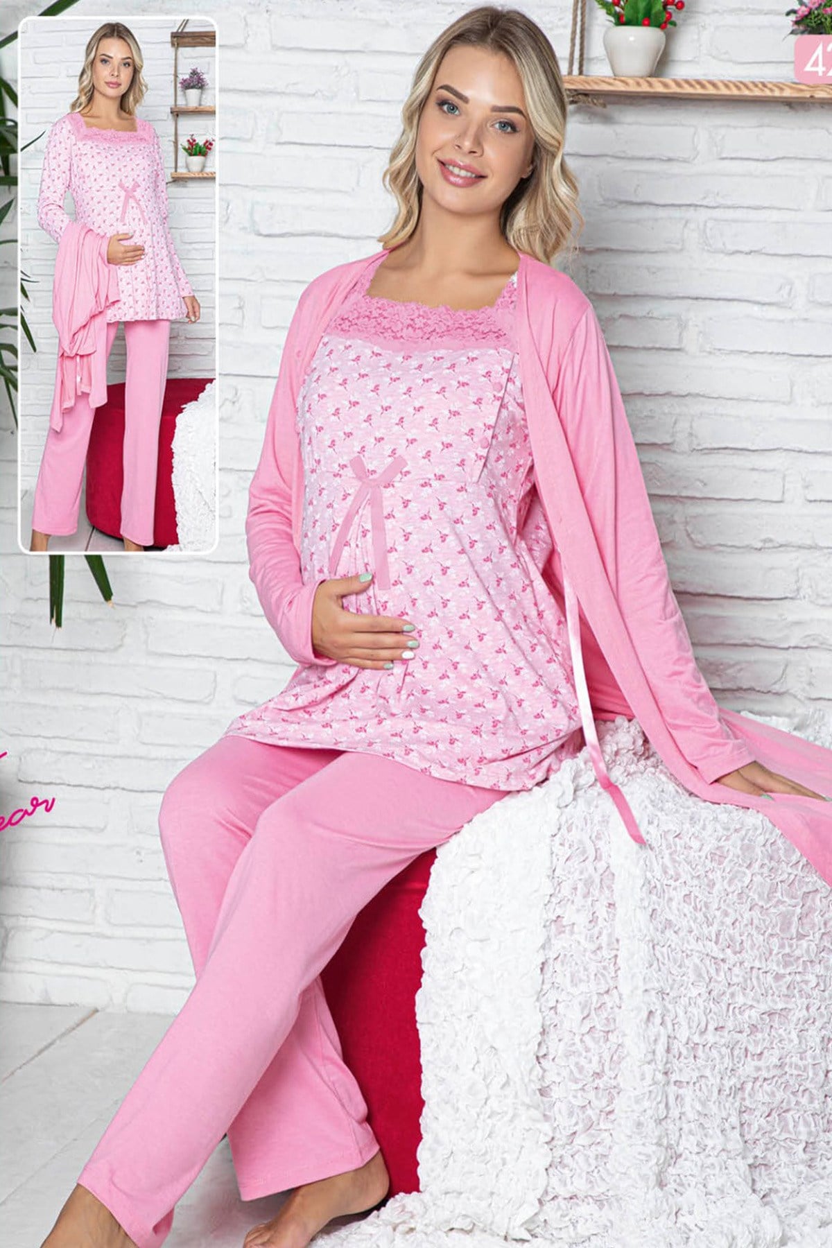 jenika 42520 Sabahlıklı Lohusa Pijama Takımı