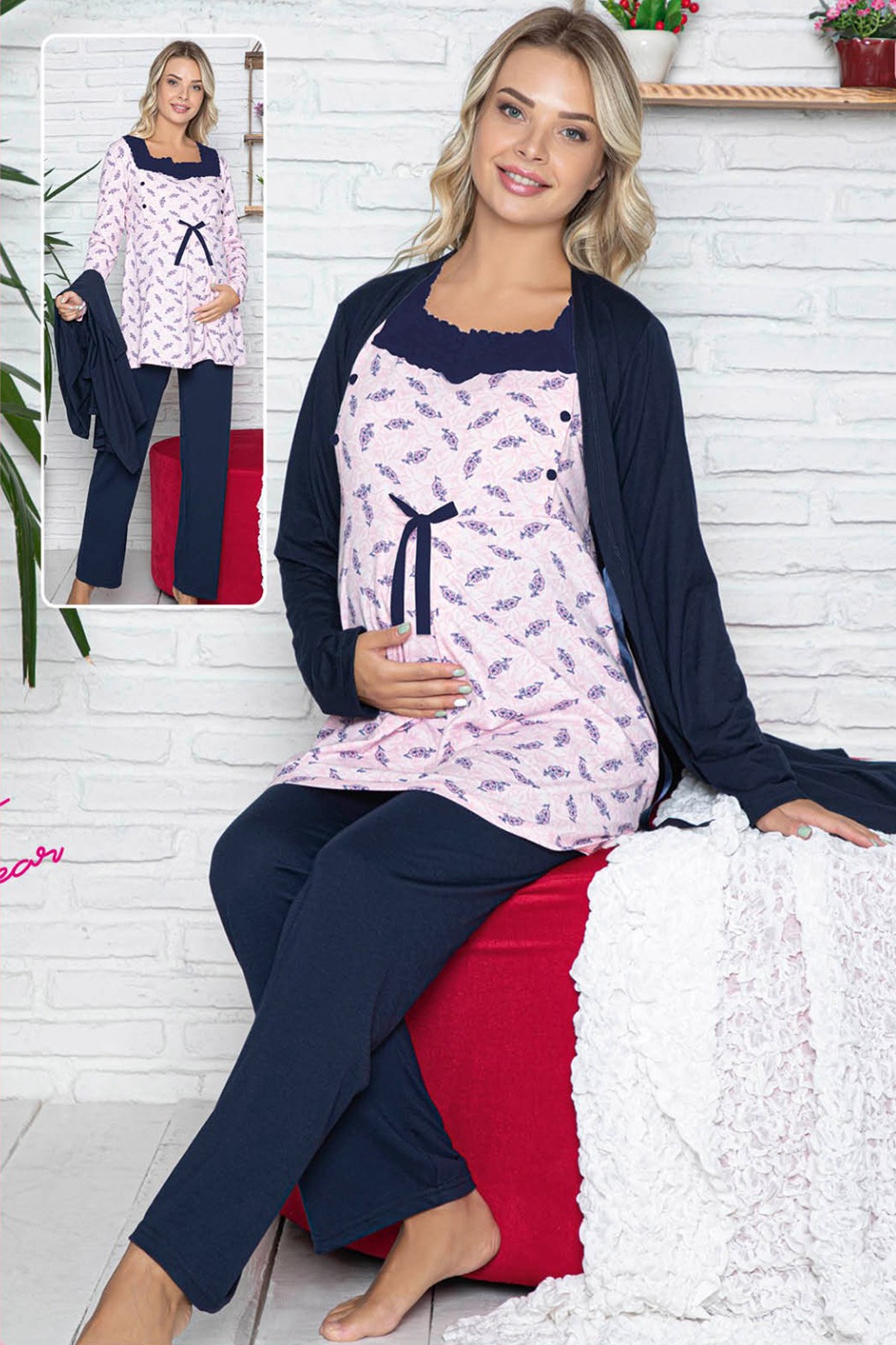 jenika 42524 Sabahlıklı Lohusa Pijama Takımı