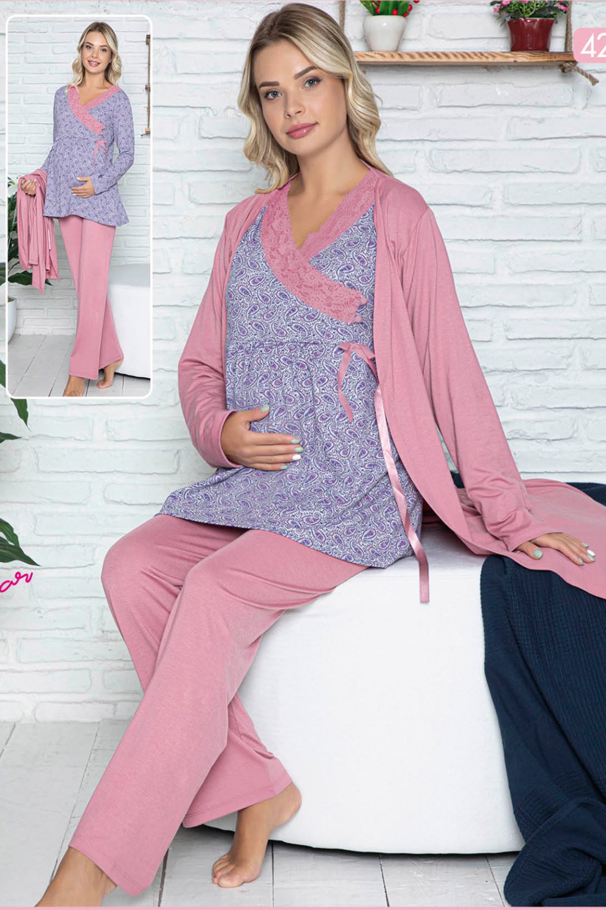 jenika 42532 Sabahlıklı Lohusa Pijama Takımı