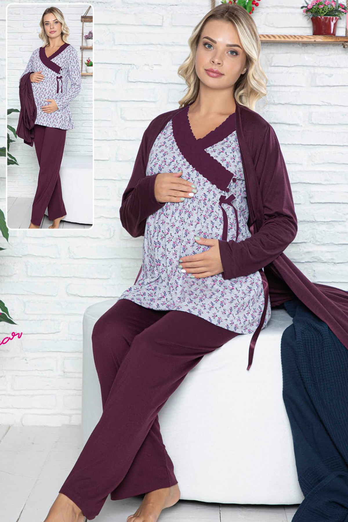 jenika 42539 Sabahlıklı Lohusa Pijama Takımı