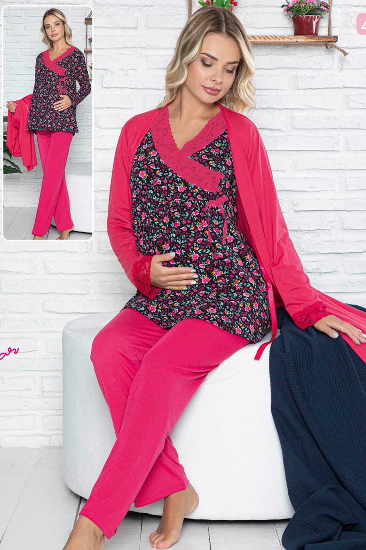 jenika 42543 Sabahlıklı Lohusa Pijama Takımı