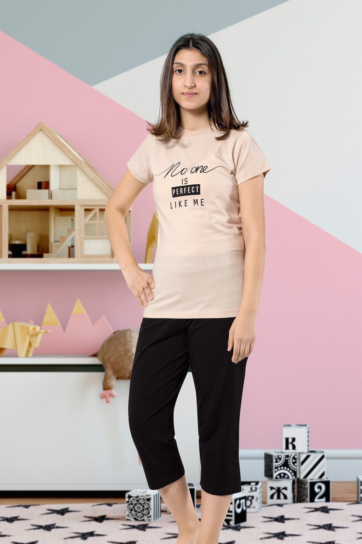 Kız Çoçuk Garson Kapri Pijama Takım 8063