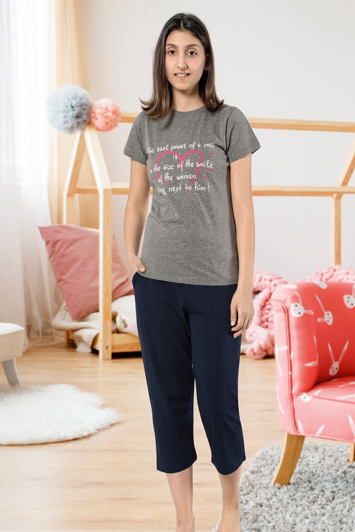 Kız Çoçuk Garson Kapri Pijama Takım 8068