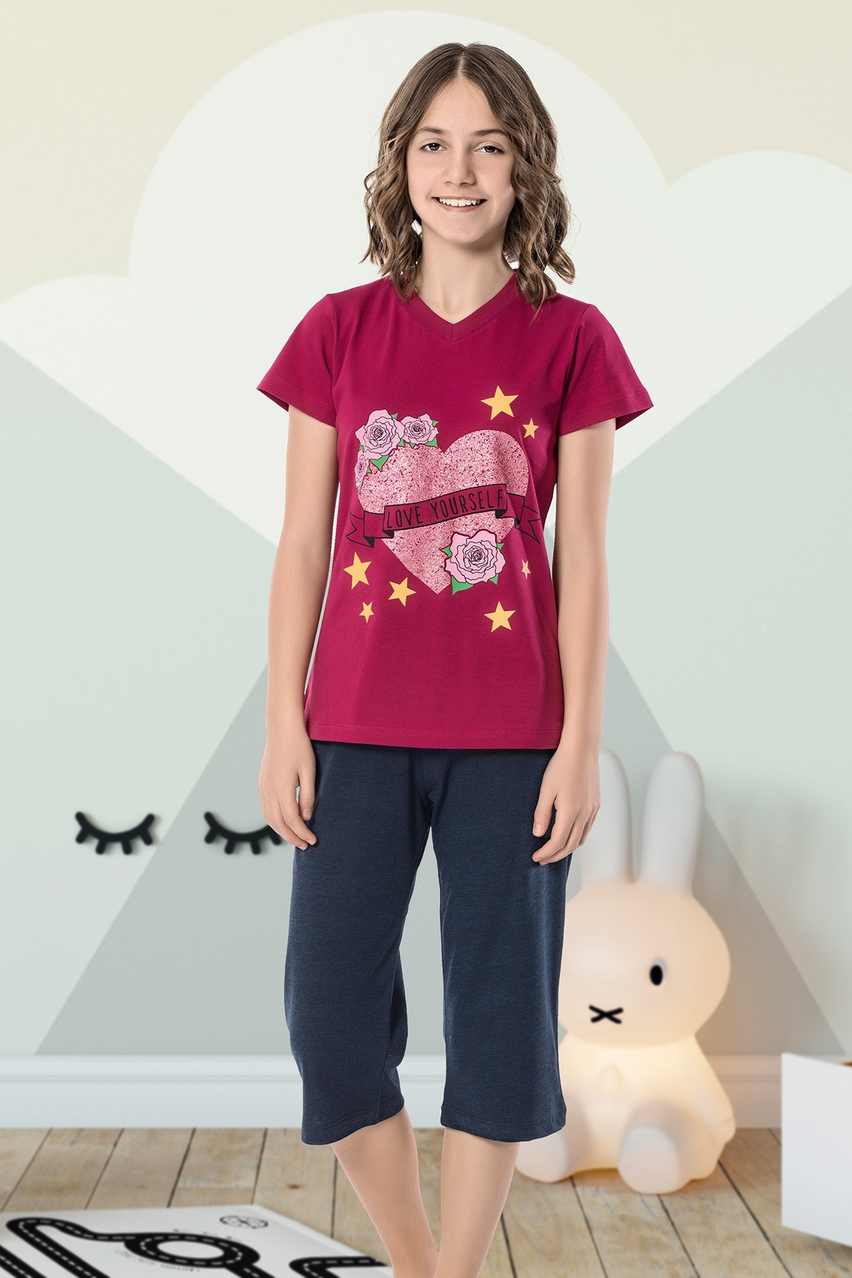 Kız Çoçuk Garson Kapri Pijama Takım 8078