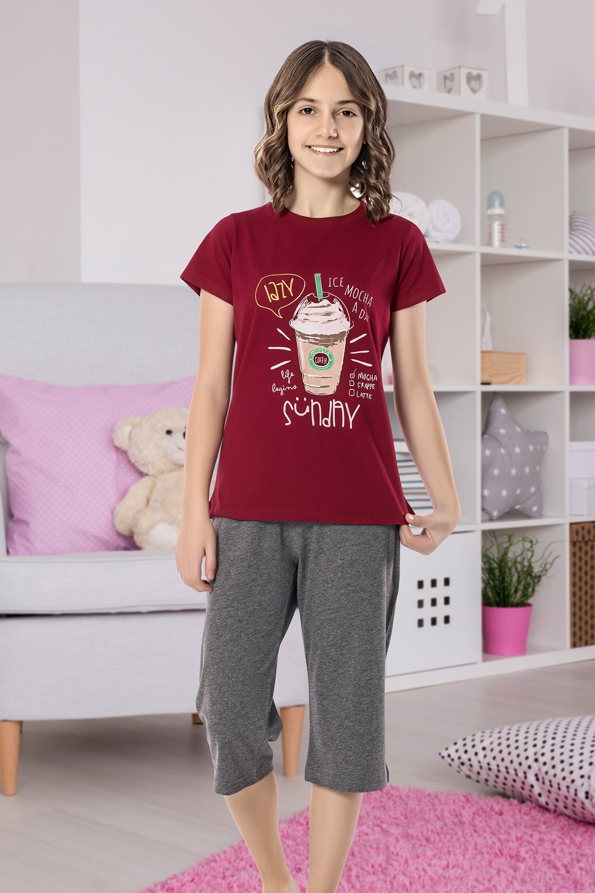 Kız Çoçuk Garson Kapri Pijama Takım 8095