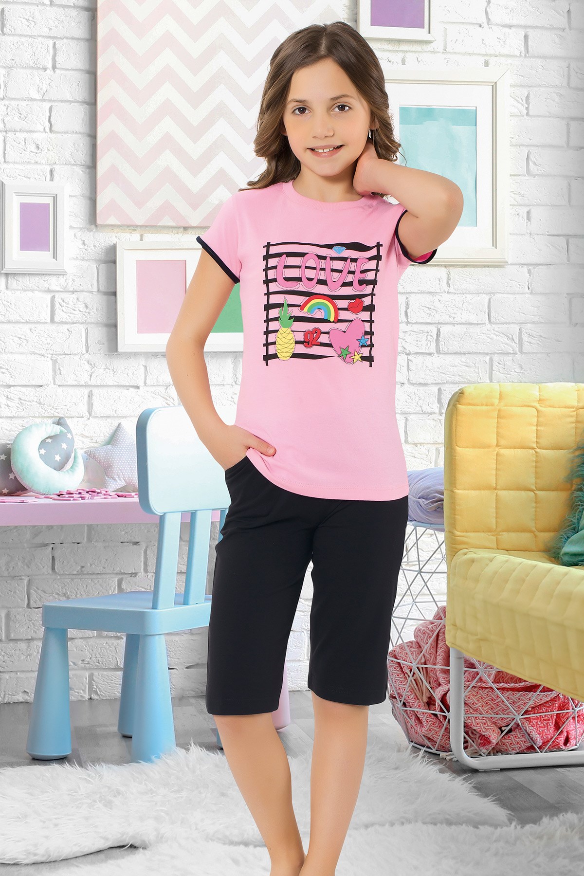 Kız Çocuk Kapri Pijama Takımı-6084