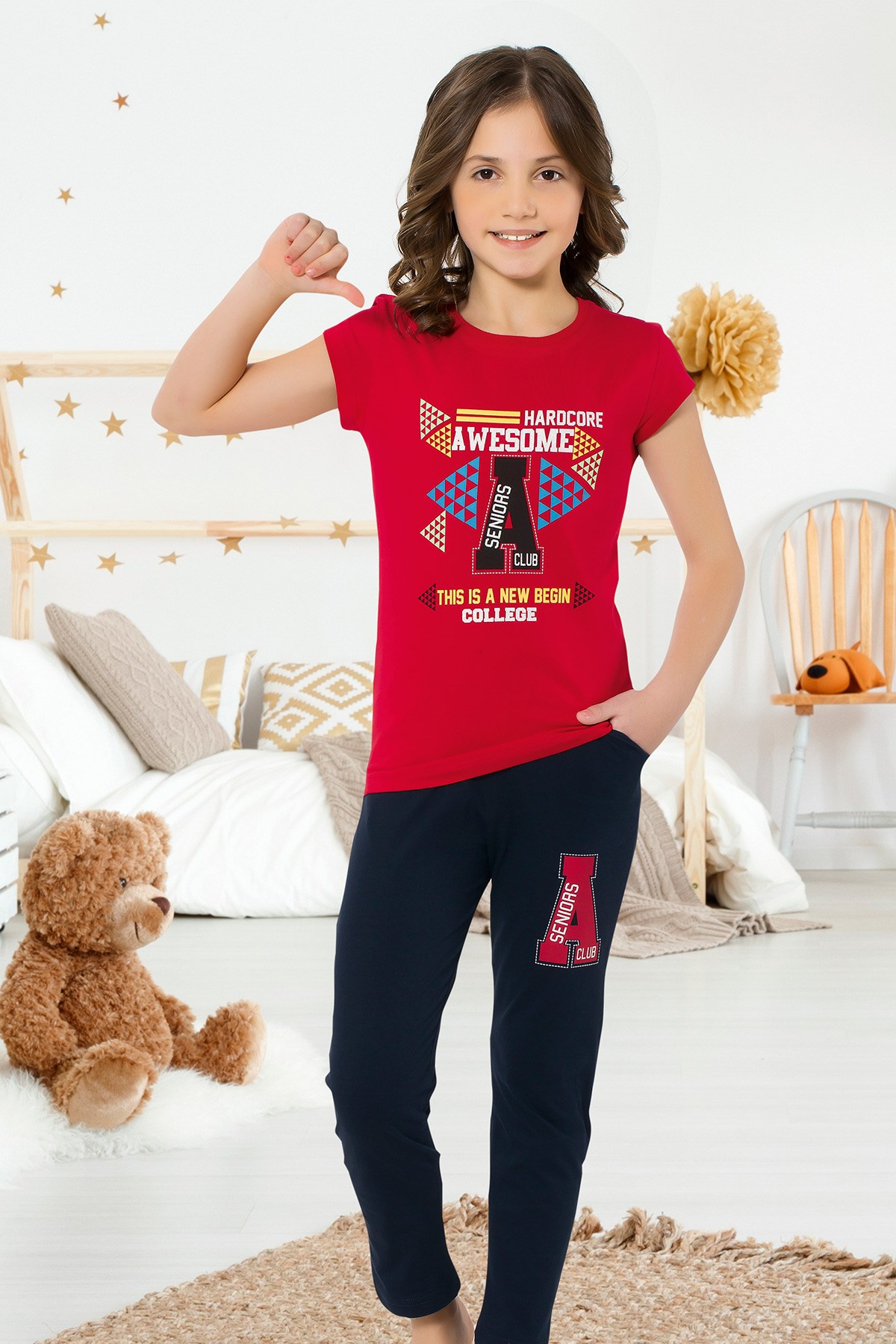 Kız Çocuk Kapri Pijama Takımı-6086