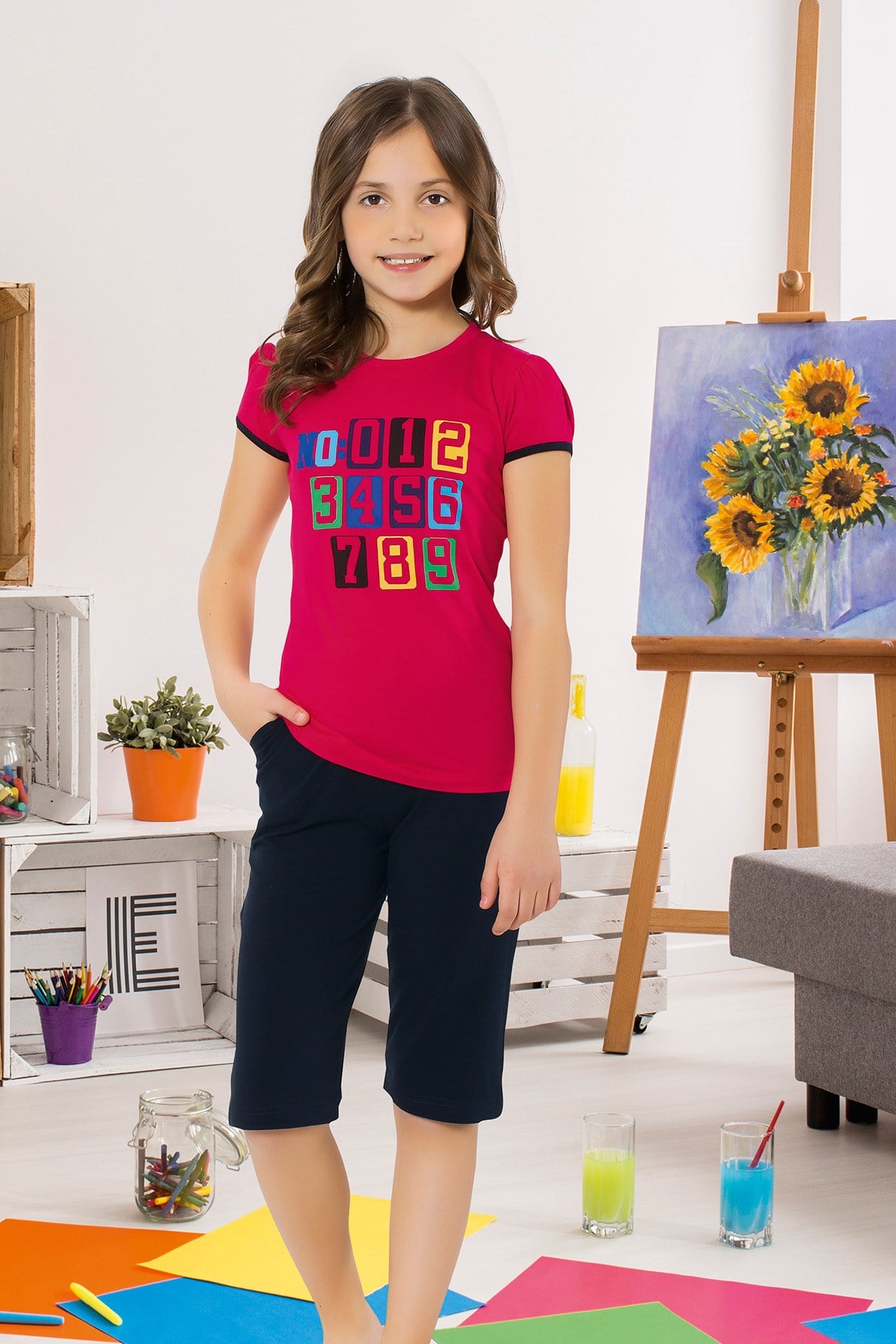 Kız Çocuk Kapri Pijama Takımı-6089