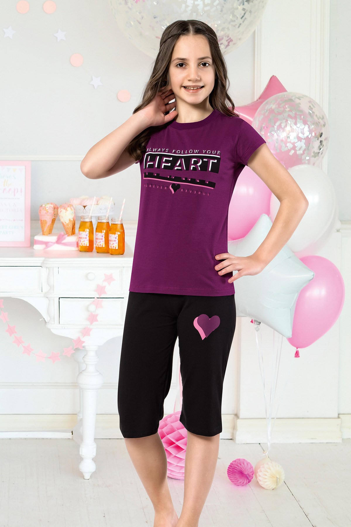 Kız Çocuk Kapri Pijama Takımı-6124