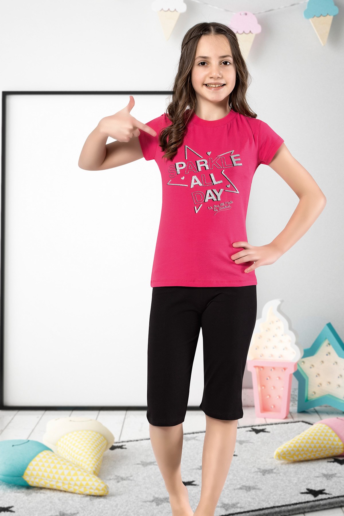 Kız Çocuk Kapri Pijama Takımı-6127