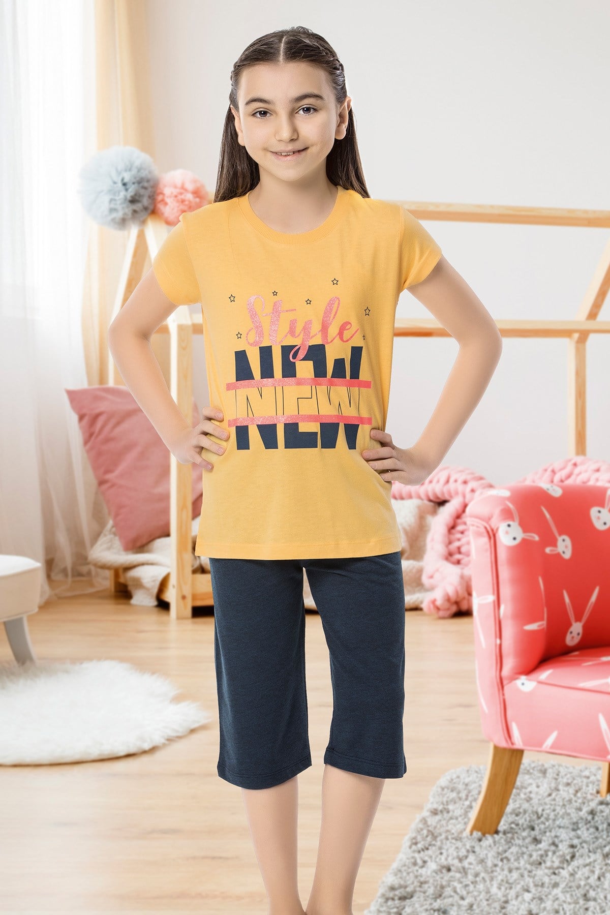 Kız Çocuk Kapri Pijama Takımı-6129