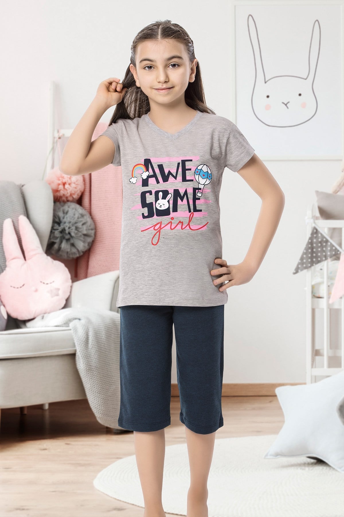 Kız Çocuk Kapri Pijama Takımı-6131