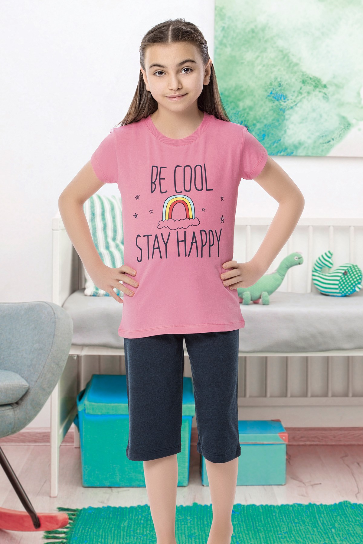 Kız Çocuk Kapri Pijama Takımı-6135