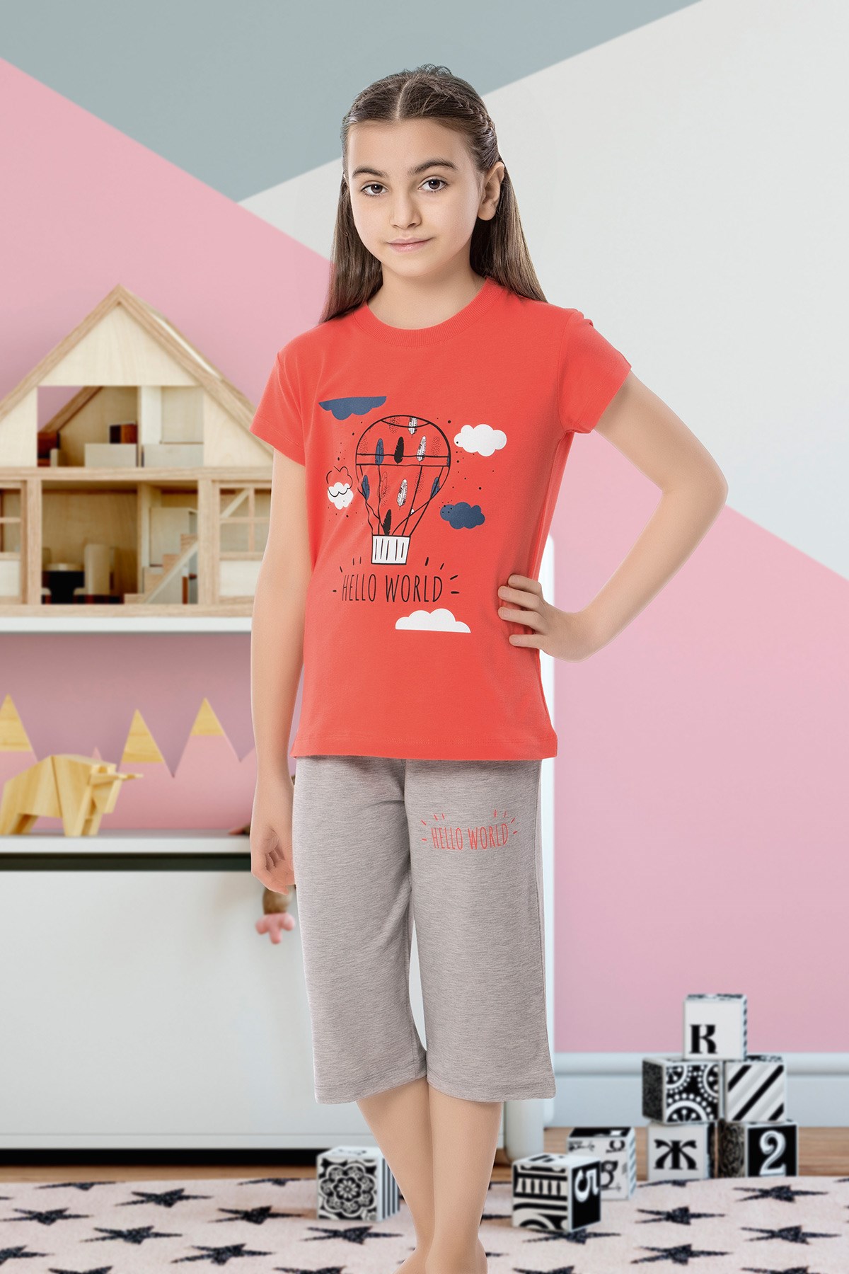 Kız Çocuk Kapri Pijama Takımı-6136