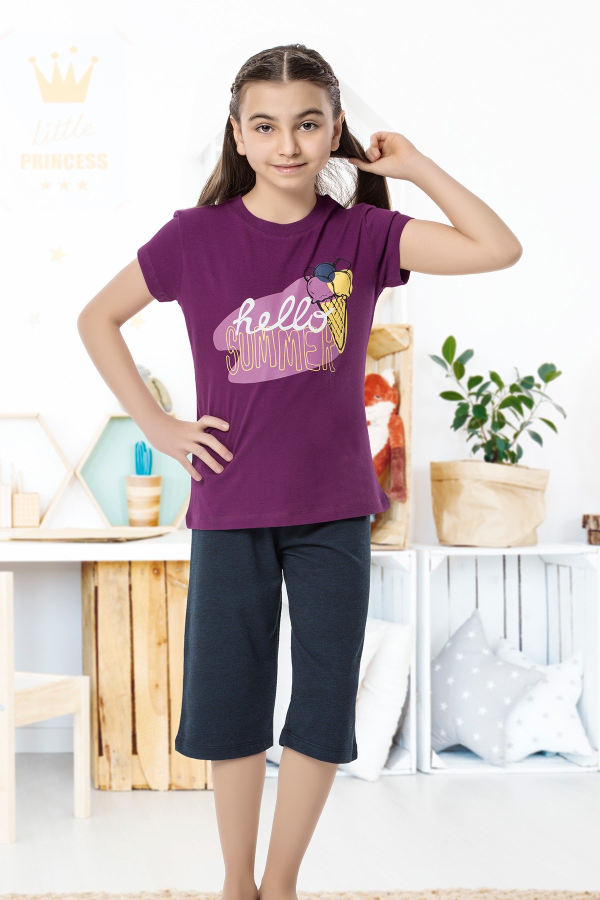 Kız Çocuk Kapri Pijama Takımı-6141