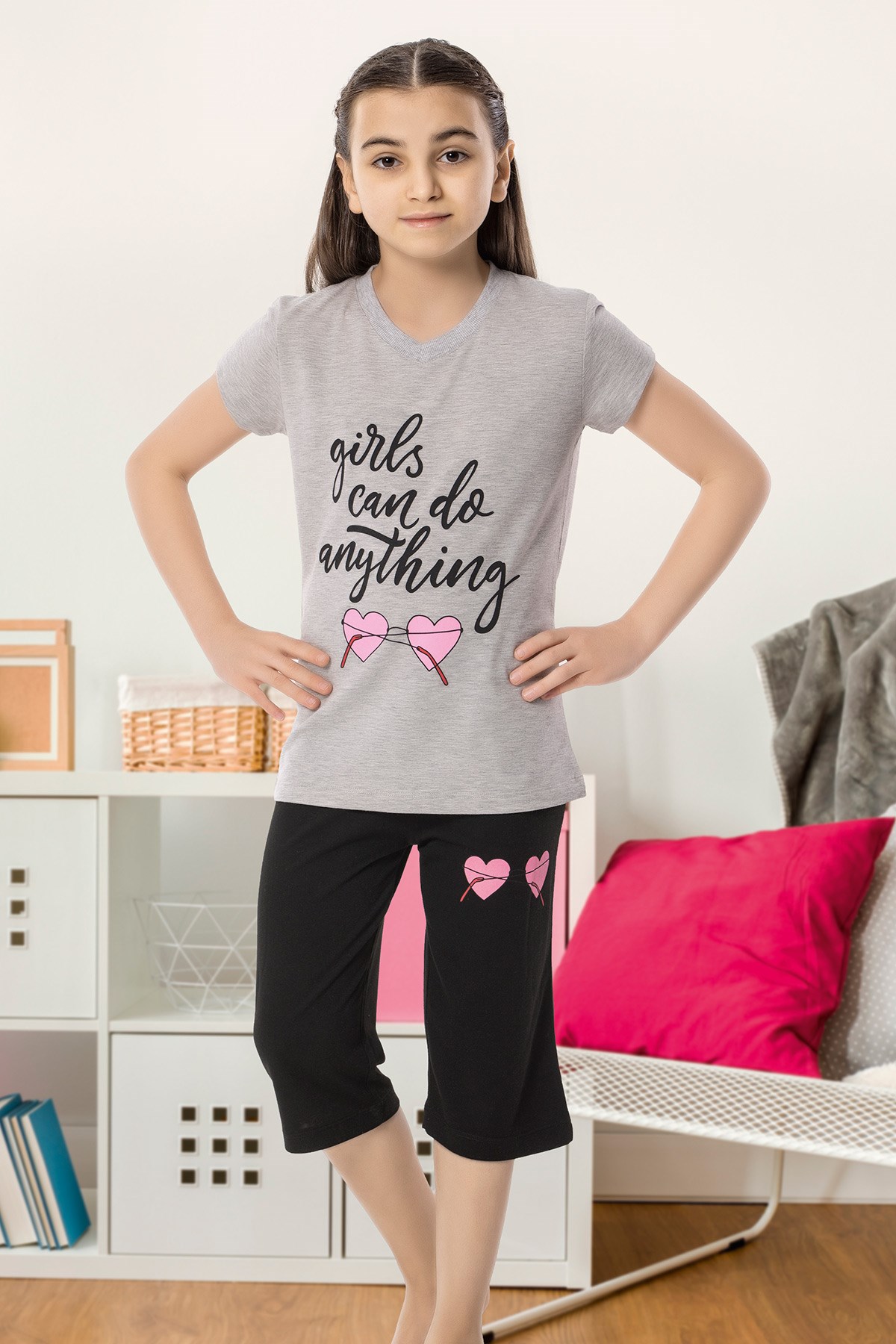 Kız Çocuk Kapri Pijama Takımı-6143