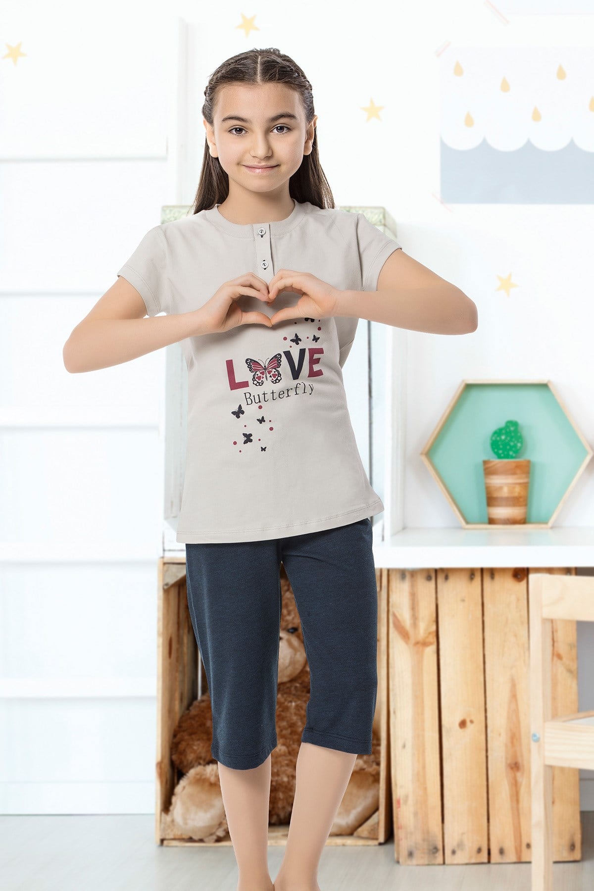 Kız Çocuk Kapri Pijama Takımı-6145
