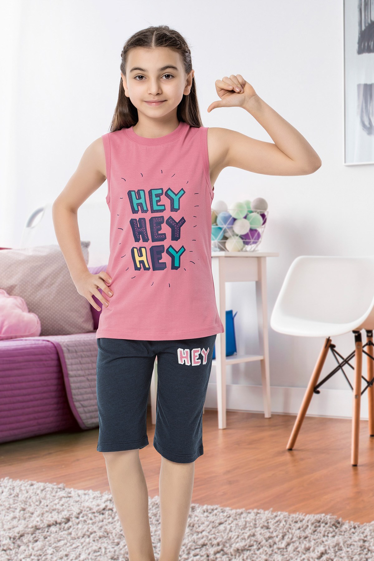 Kız Çocuk Kapri Pijama Takımı-6150