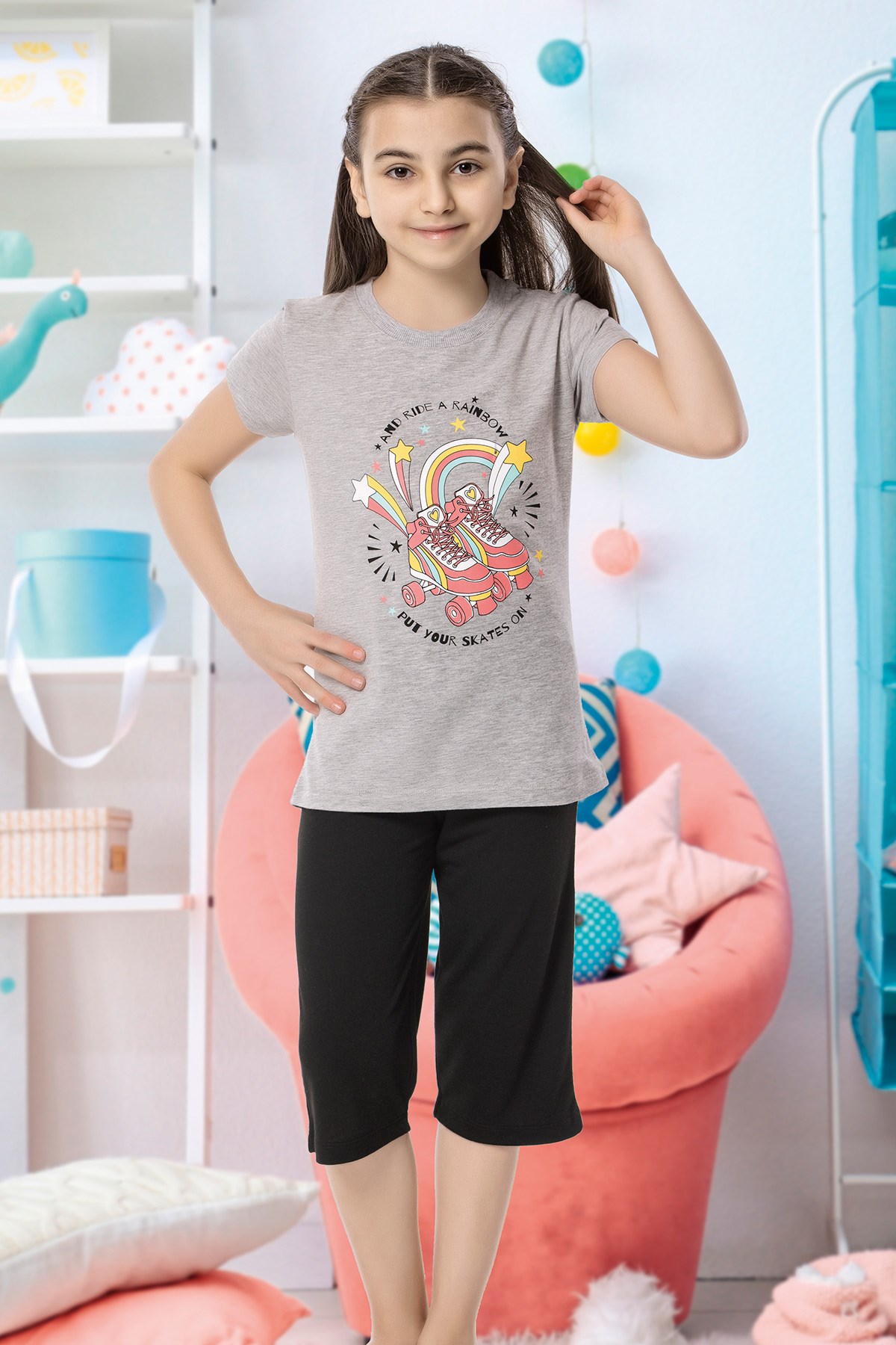 Kız Çocuk Kapri Pijama Takımı-6152