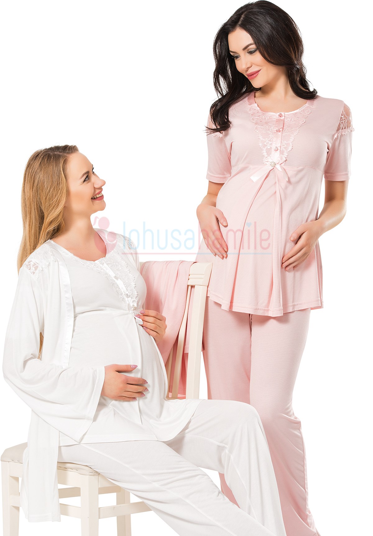 Lh 1941 Omuz Dantel Detaylı Sabahlıklı Lohusa Pijama Takımı