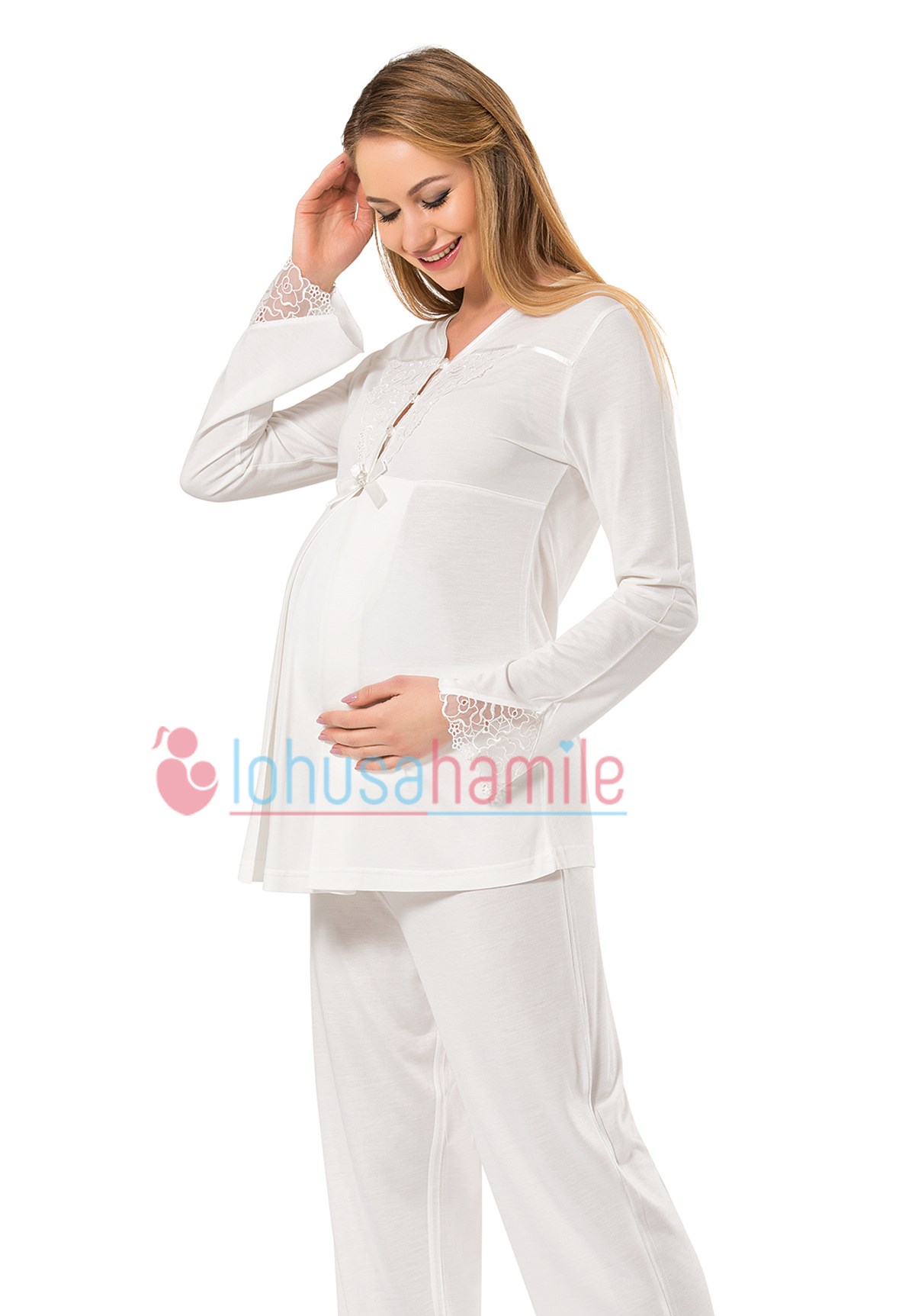 Lh 1943 Kolları Dantel Detaylı Lohusa Pijama Takımı