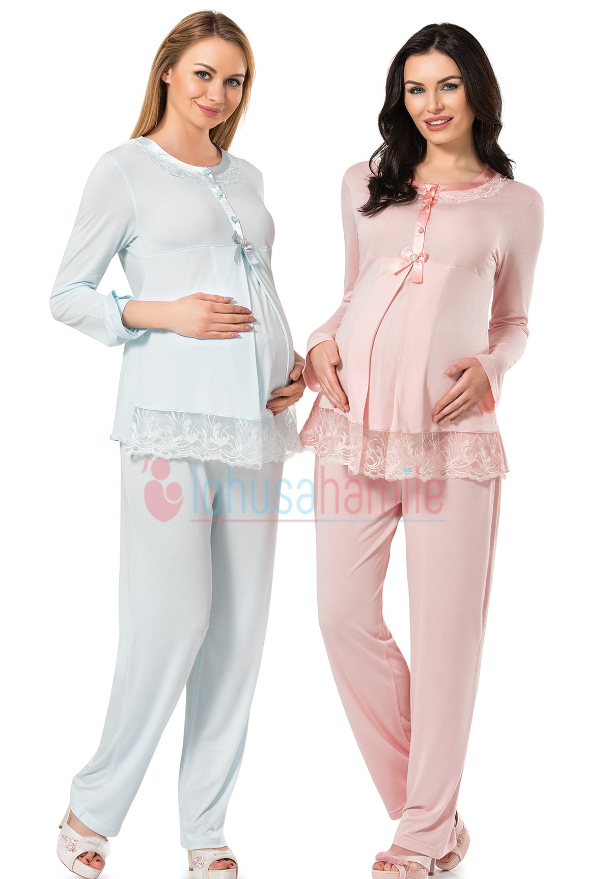 Lh 1949 Eteği Dantel Detaylı Lohusa Pijama Takımı