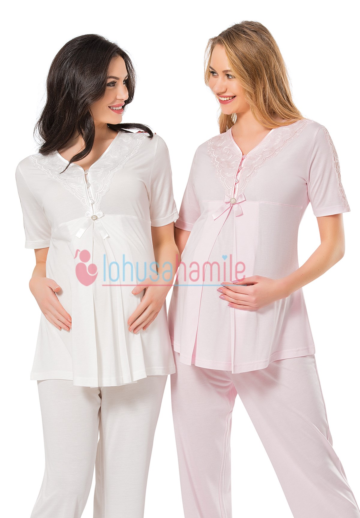 Lh 1952 Omuzları Dantel Detaylı Lohusa Pijama Takımı